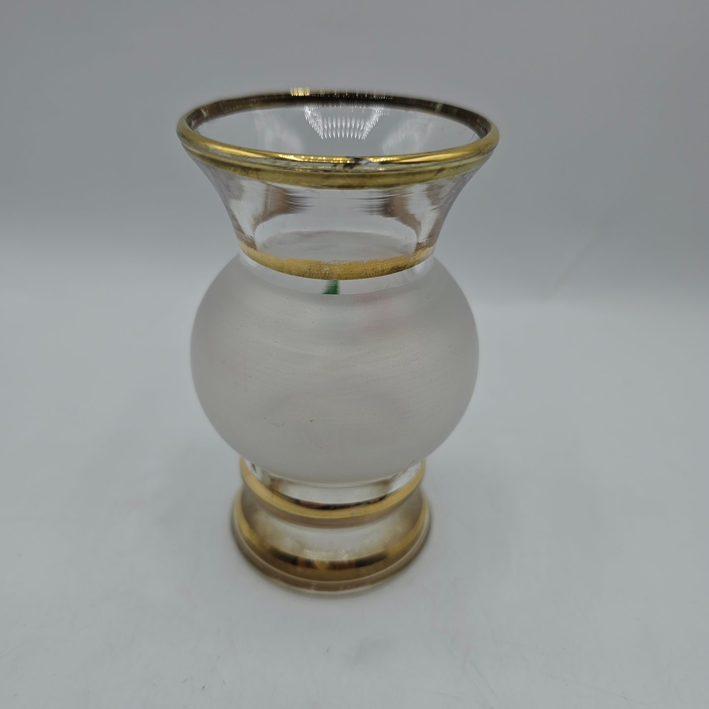 Vintage Bristol Glass Bud Vase with Gold Gilt and Hand Painted Pink Flower