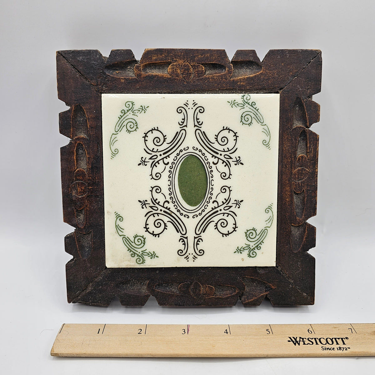 Vintage Wood Framed Tile Trivet