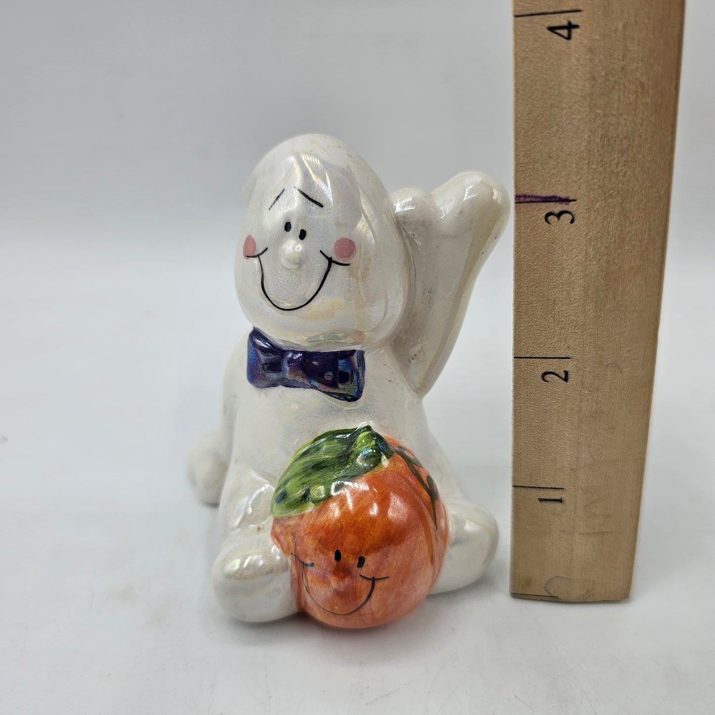 Vintage Iridescent Ghost with Pumpkin Figurine