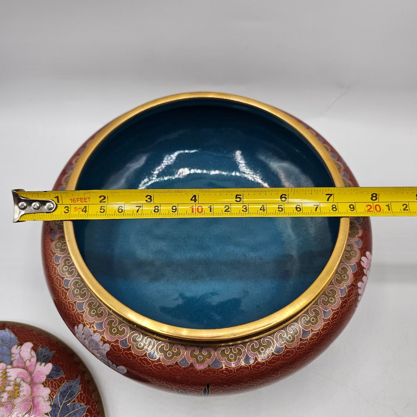 Vintage Cloisonne Lidded Pot with Flowers and Birds