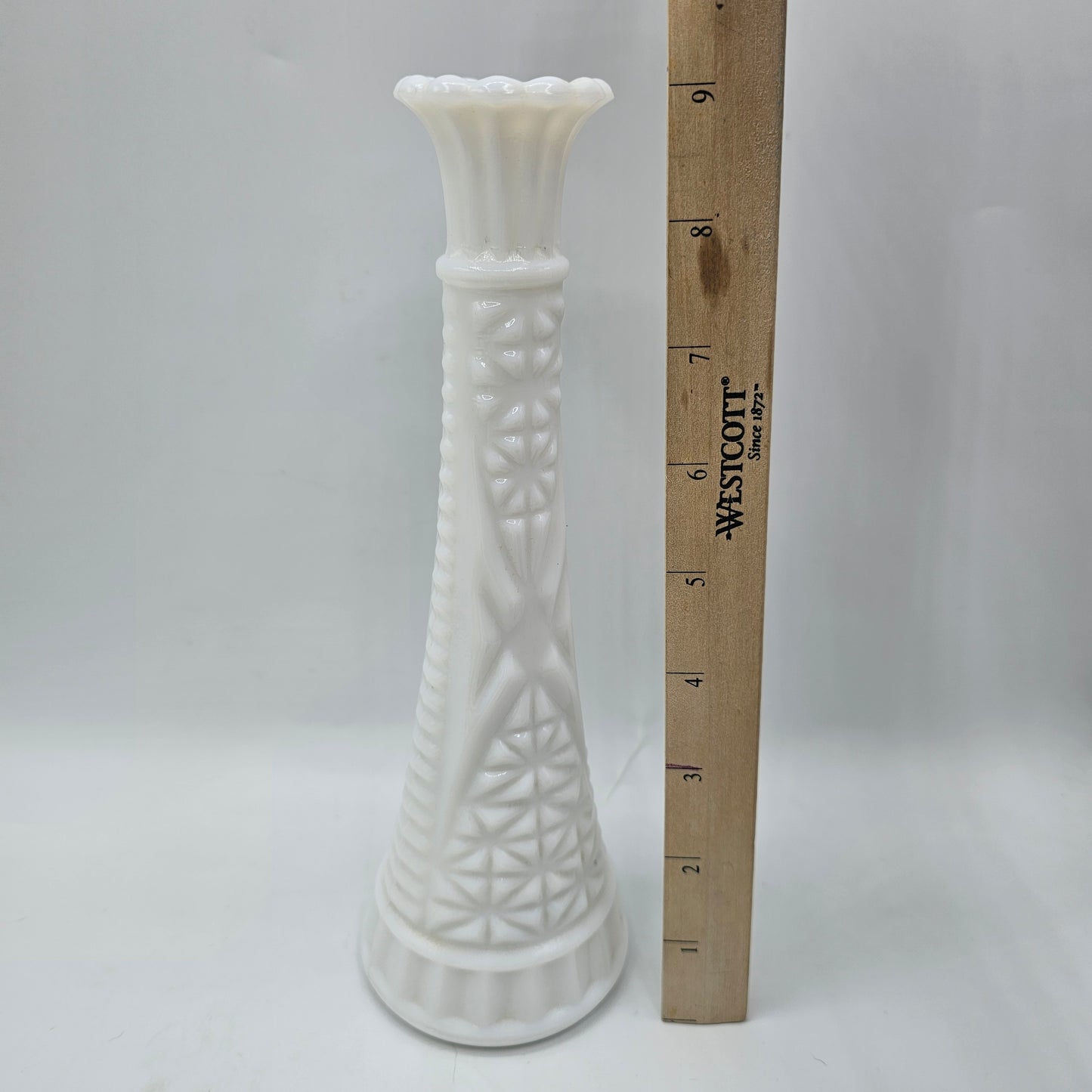 Vintage Anchor Hocking Stars & Bars Milk Glass Bud Vases - Set of 2
