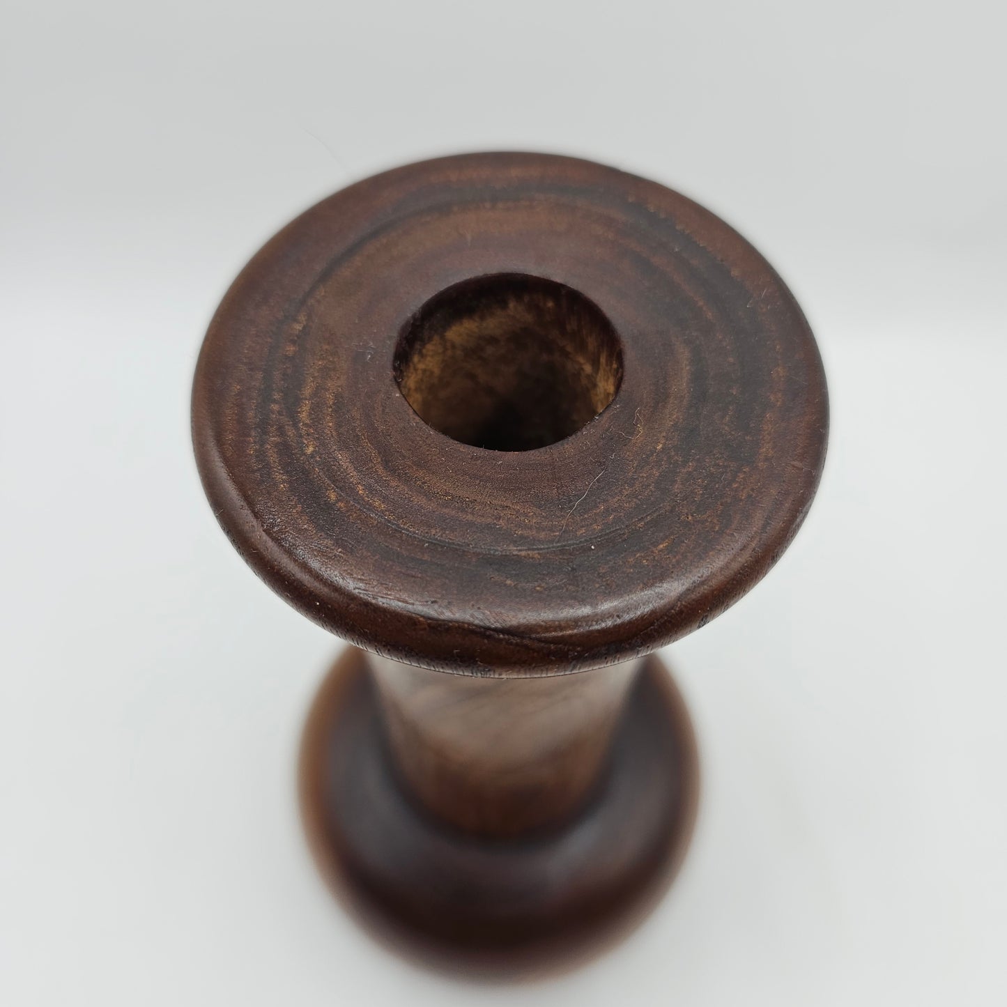 Vintage Turned Wood Taper Candle Holder or Vase Artist Signed