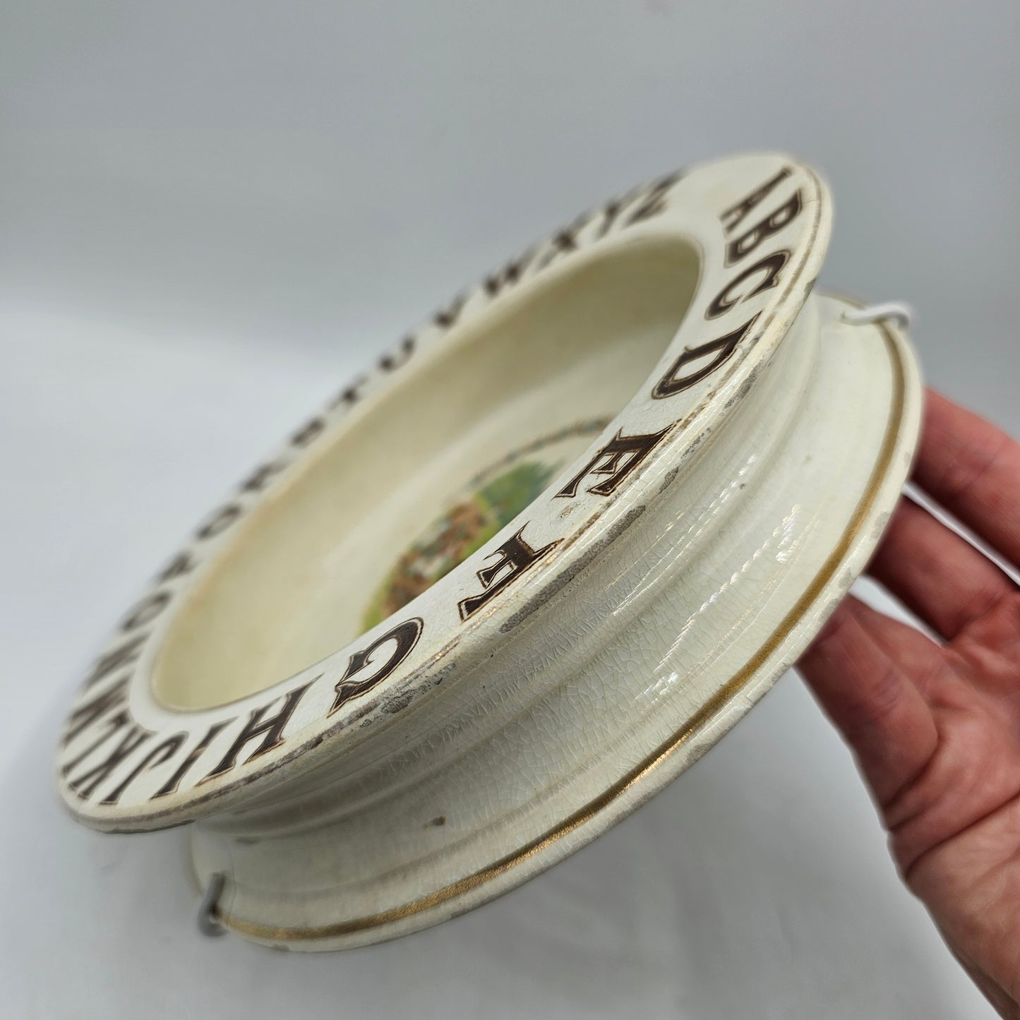 Antique German Childs Porcelain Serving Bowl with ABC Nursery Rhyme Design - There was an old woman... - Wall Hanger Included