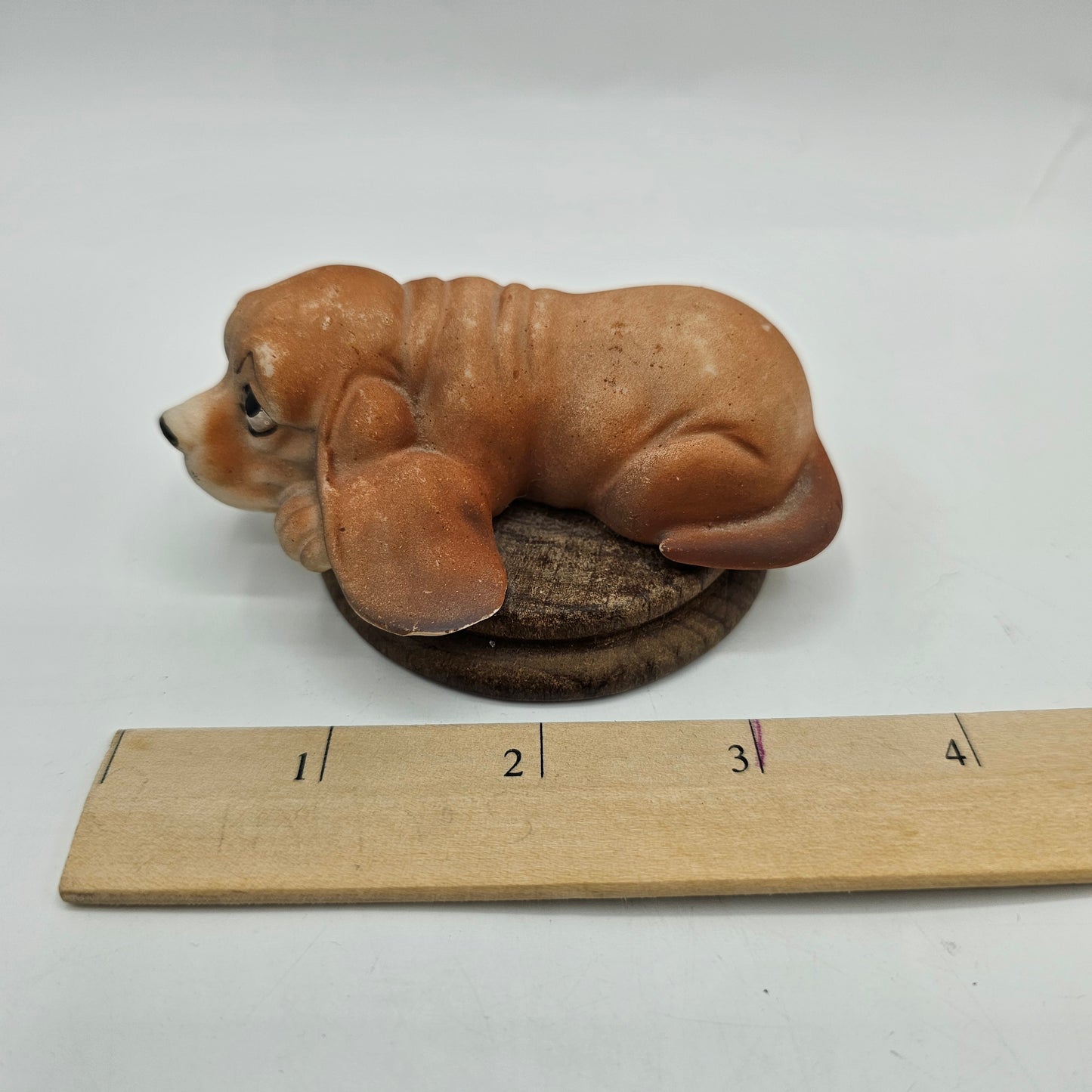 Vintage Capodimante Basset Hound Puppy on Wooden Base - Hand Painted, Made in Italy
