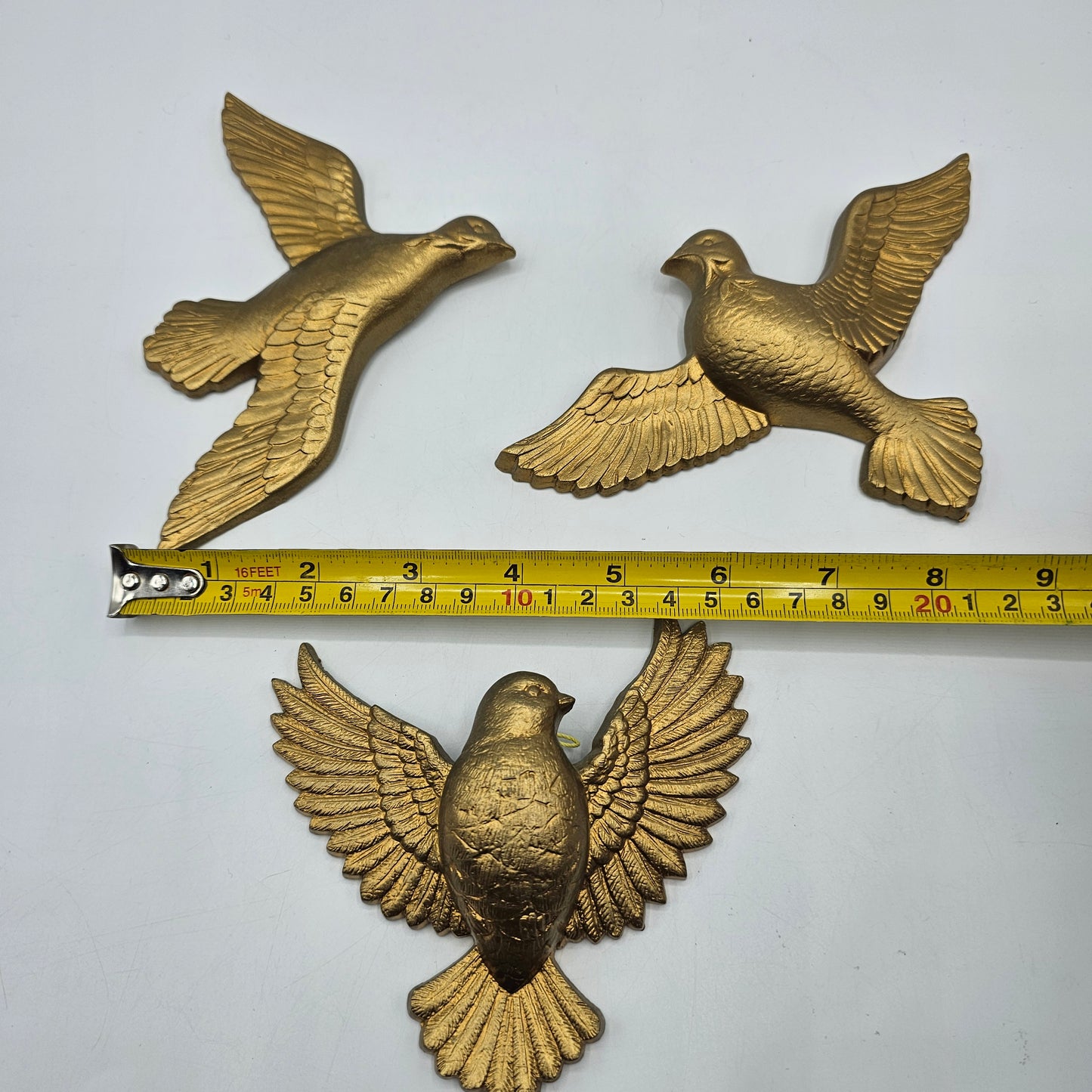 Trio of Vintage Gold Wall Hanging Doves