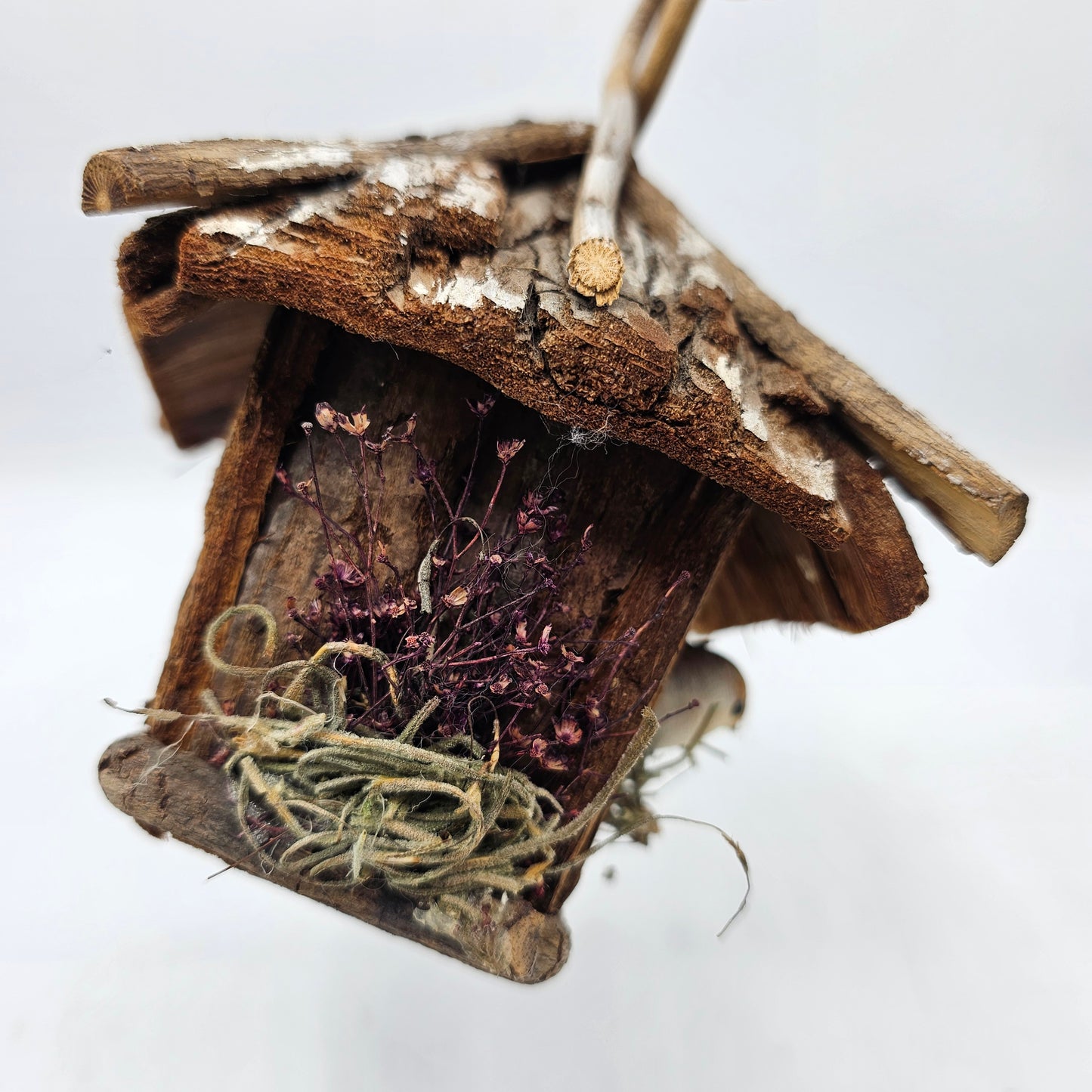 Handmade Decorative Drift Wood and Moss Birdhouse with Bird