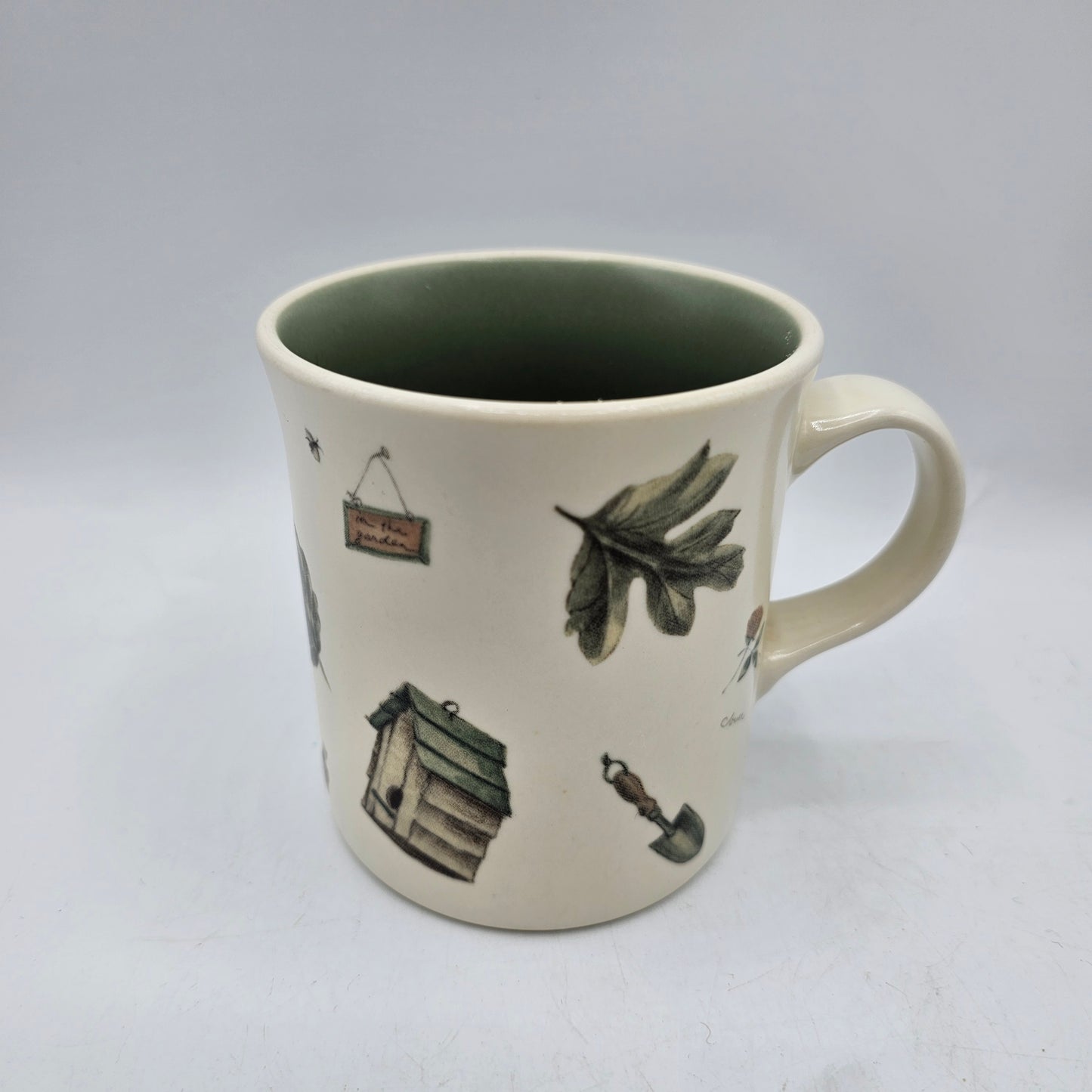 Pfaltzgraff Naturewood Garden Birdhouse Themed Ceramic Coffee Mug with Green Interior