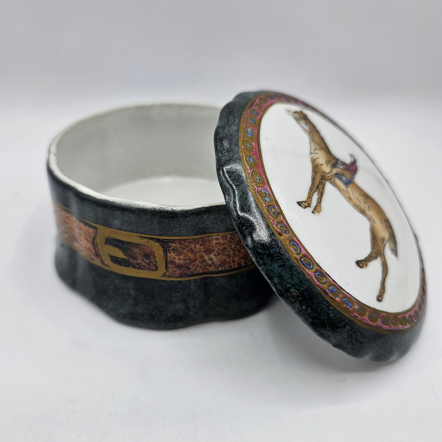 Vintage Hand Painted Lidded Ceramic Trinket Box with Horse