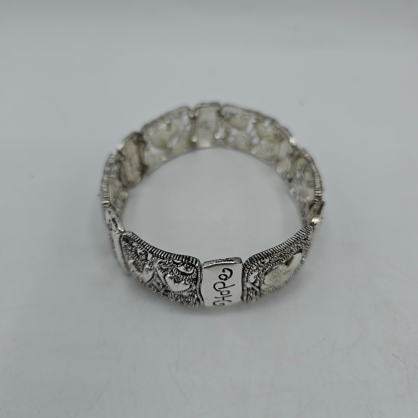 Hope Joy and Love with Hearts Silver Plated Elastic Bracelet