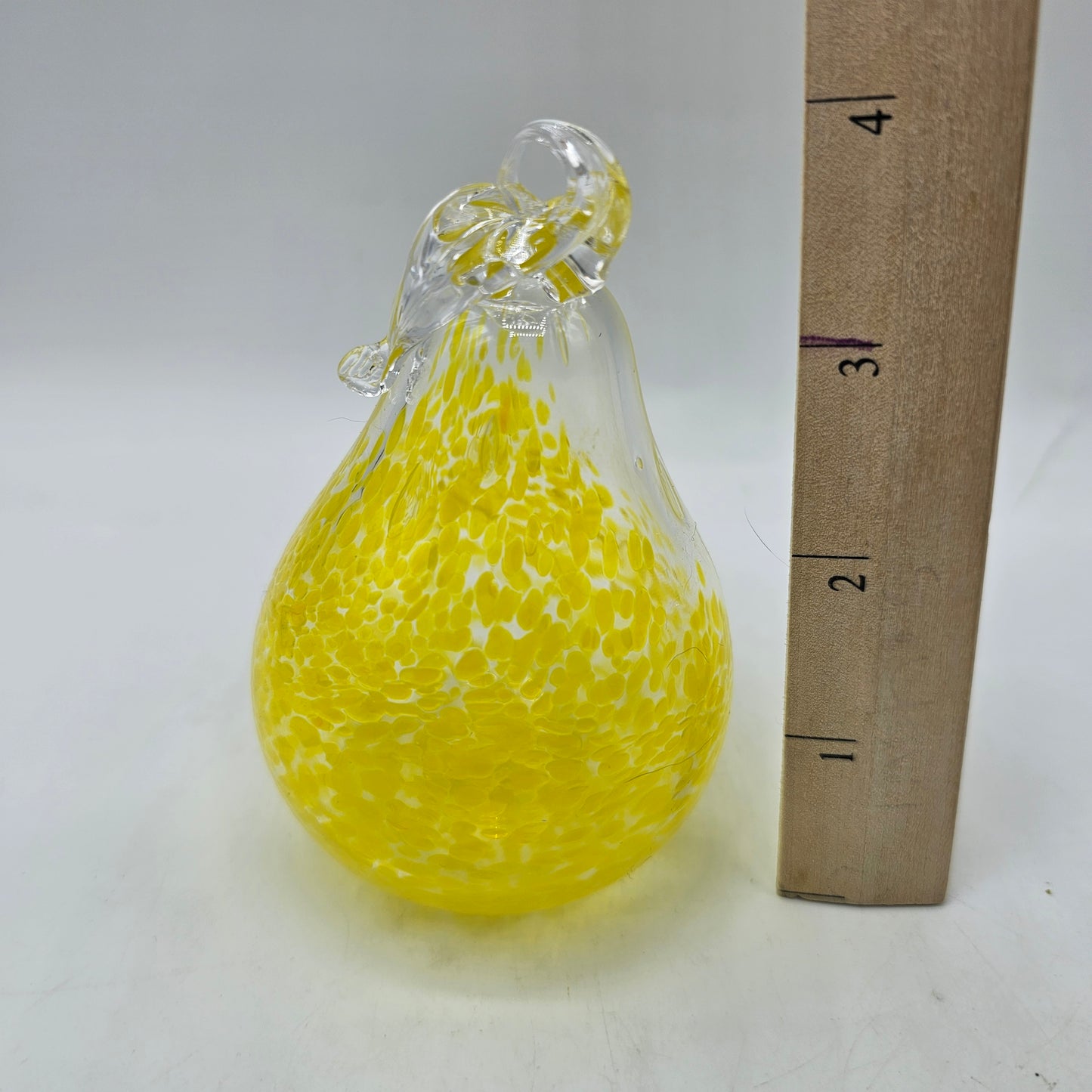 Art Glass Pear Ornament - Clear with Yellow