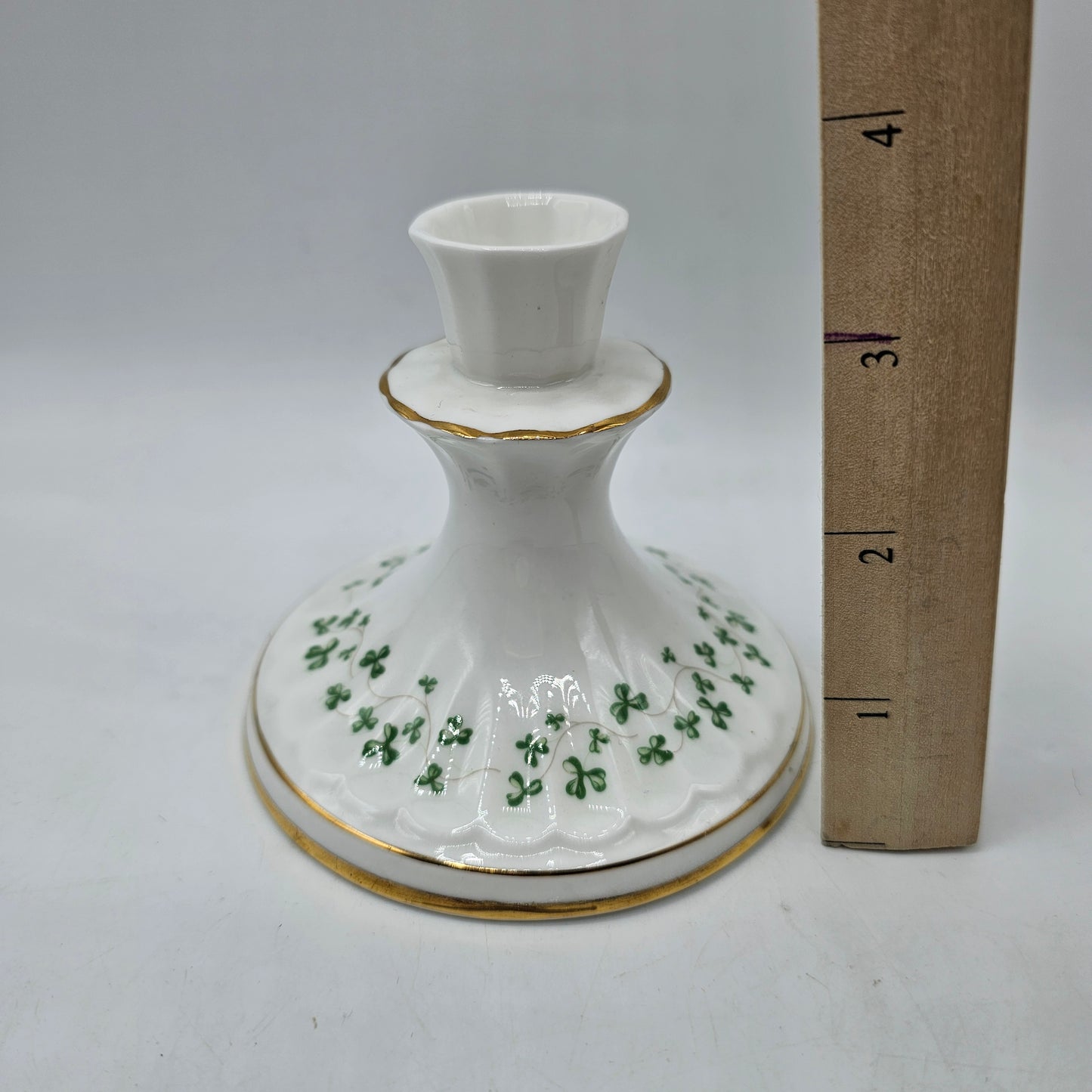 Royal Tara Bone China Candlestick with Green Shamrock Design - Made in Ireland