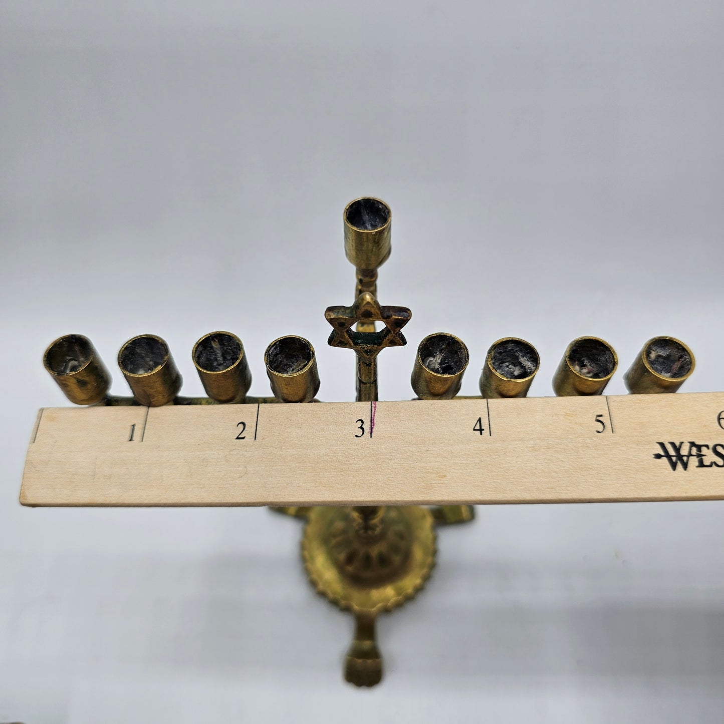 Judaica Brass Chanukkah Hanukah Menorah 6" High for 9 Small 1/2" Diameter Taper Candles