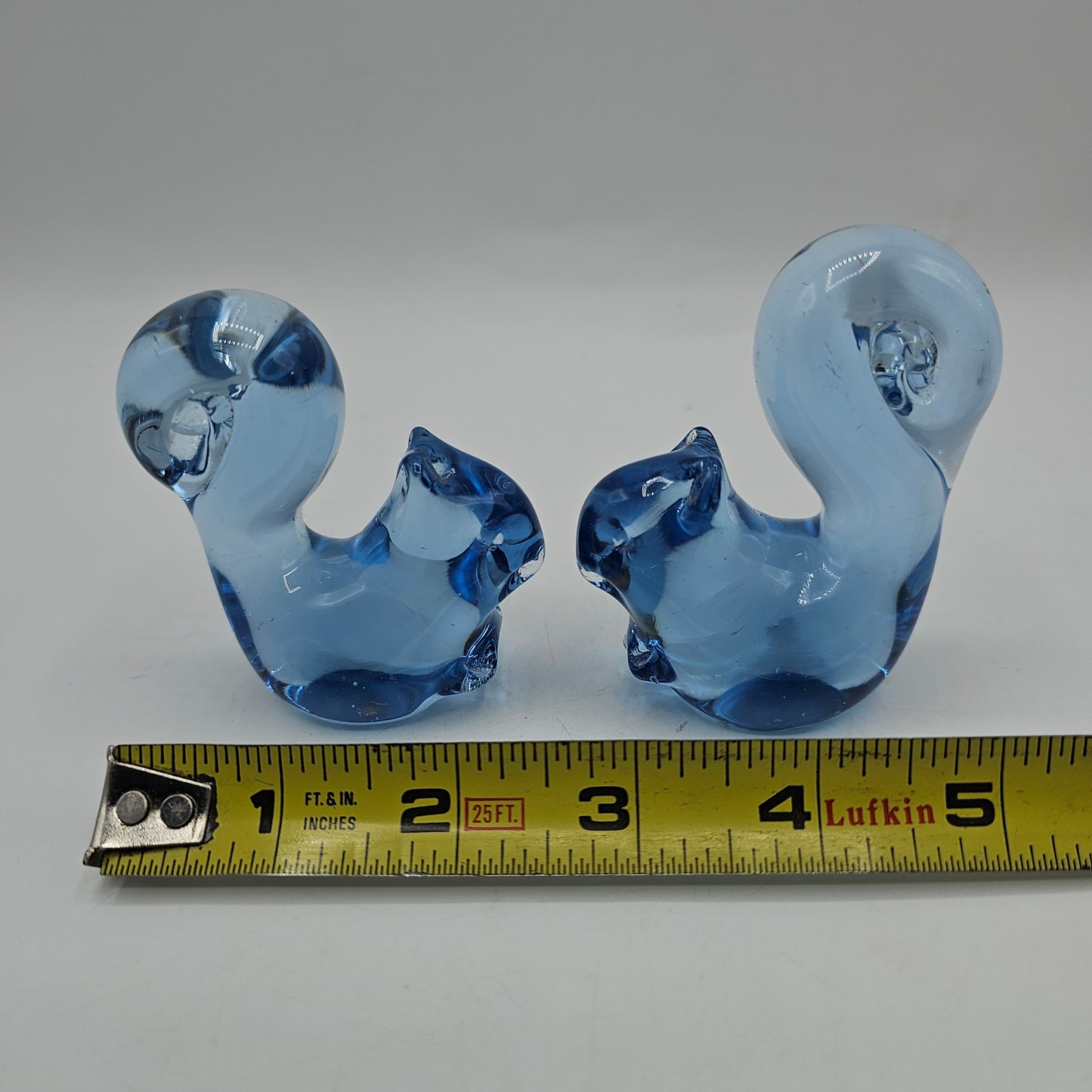Set of 2 Vintage Sky Blue Glass Squirrel Figurines