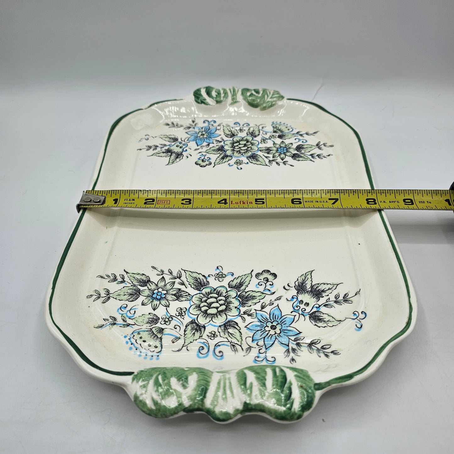 Vintage Green and Blue Floral Asparagus / Serving Dish - Japan