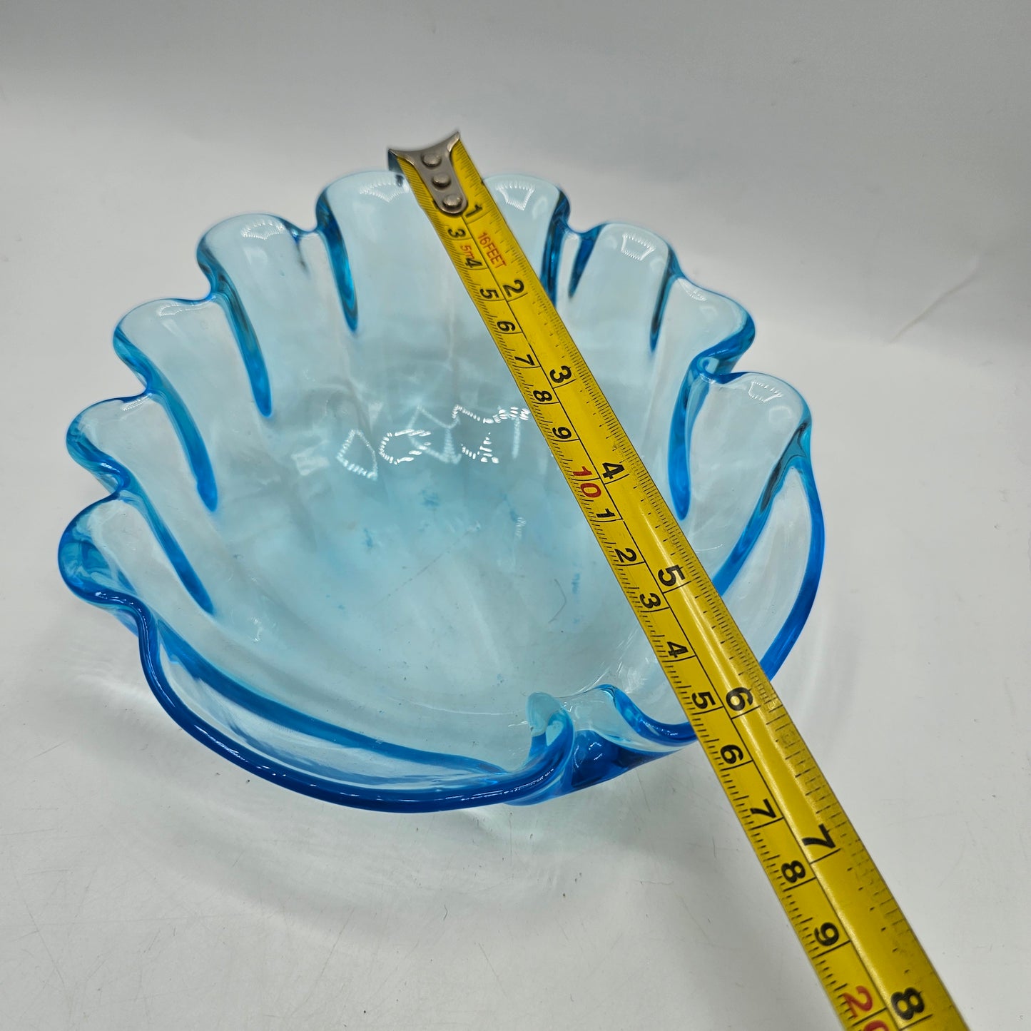 Blue Glass Shell Shaped Trinket Dish