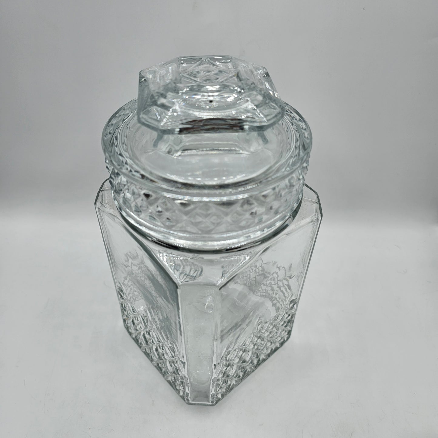 Vintage Koeze's Glass Candy / Apothecary Square Canister Lidded Jar