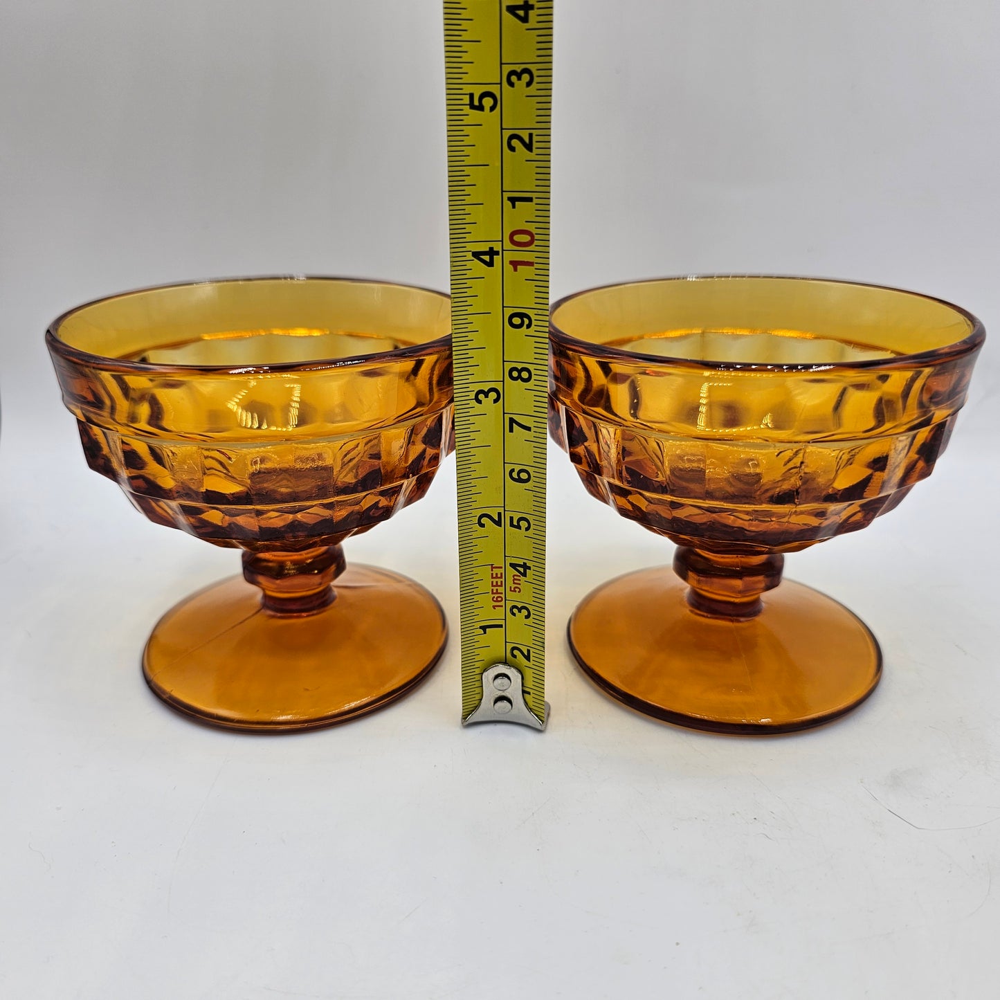Indiana Whitehall Amber Glass Footed Sherbert /Fruit Cups (Stacked Diamond Colony Cubist Pattern)