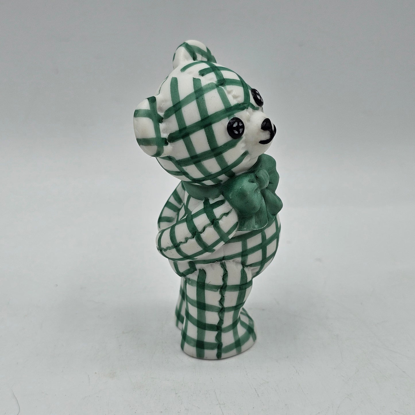 Green Gingham Porcelain Teddy Bear Figurine 1991