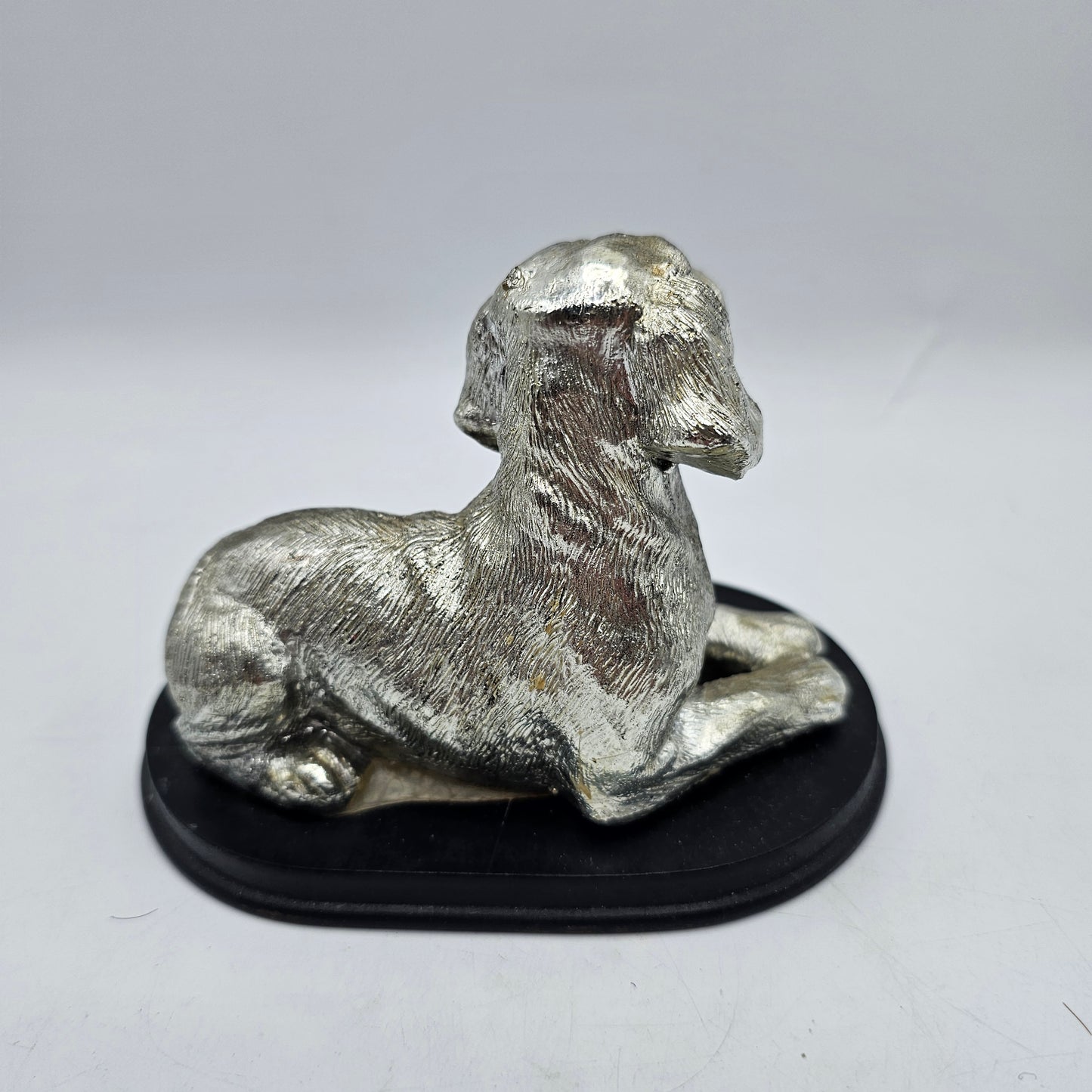 Silver Tone Lying Puppy Dog Sculptured Figurine on Base
