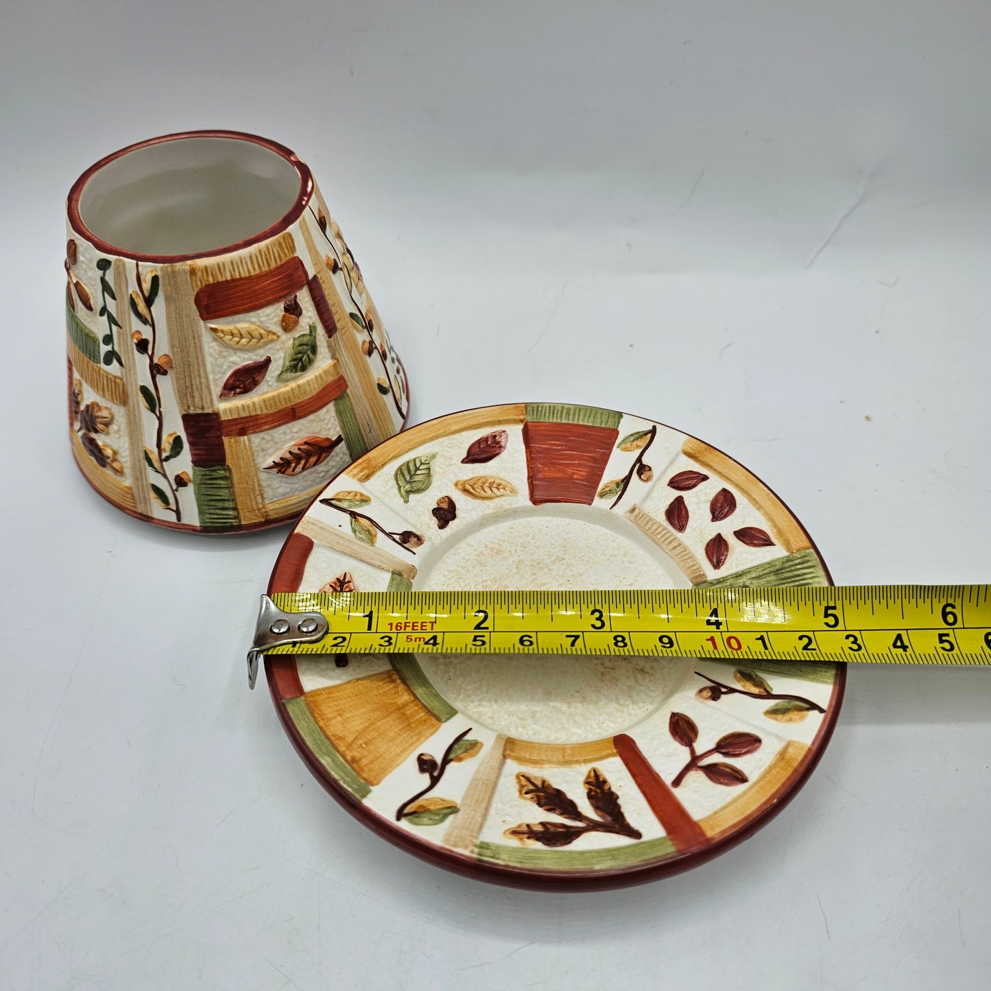 Yankee Candle Ceramic Fall Harvest Votive Candle Lamp Shade and Saucer Set