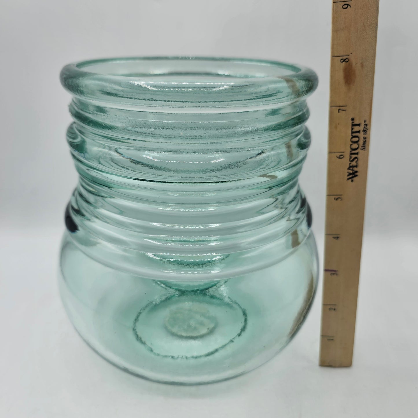 Large Recycled Glass Vase /Candle Holder or Ornament Display with Ribbed Top