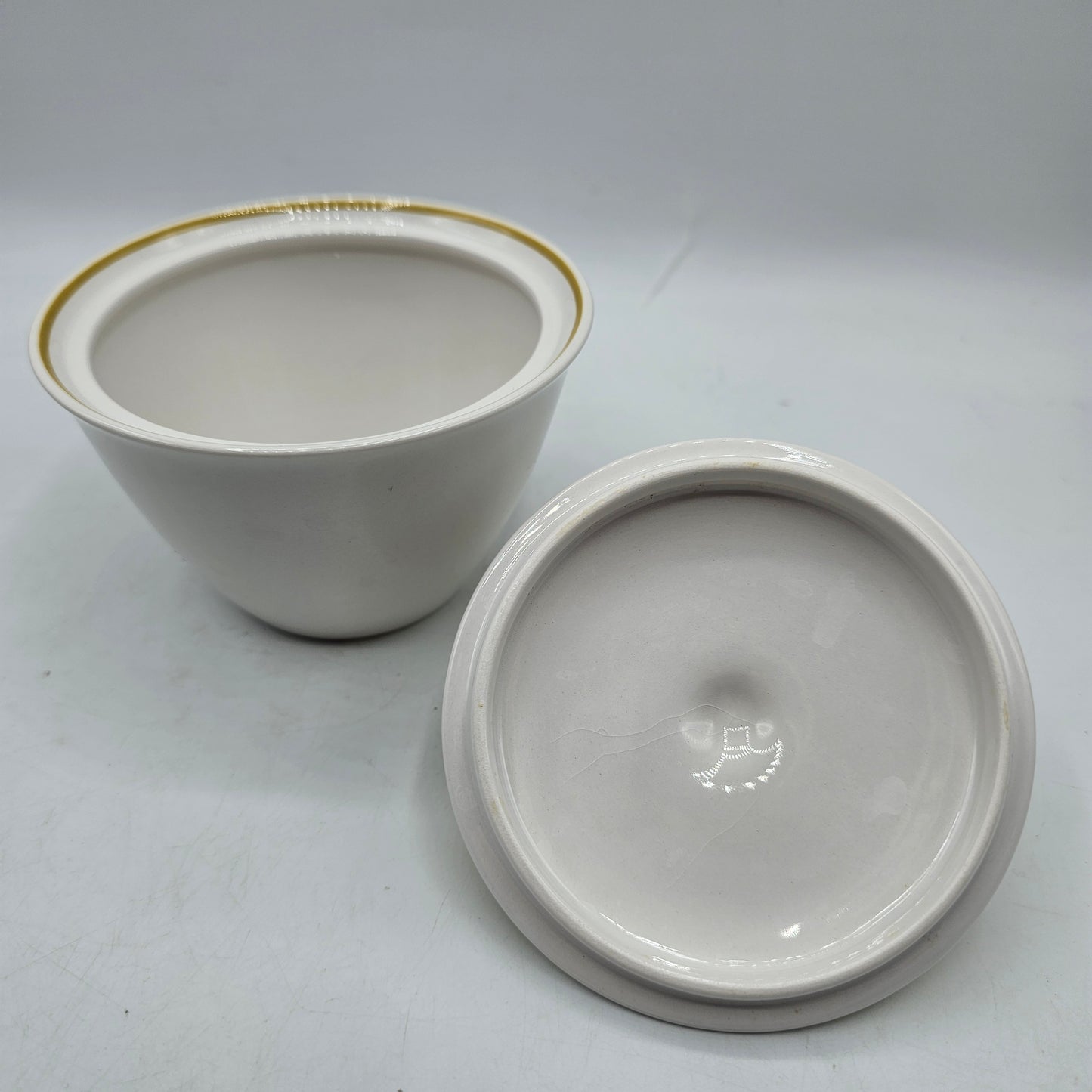 Franciscan Whitestone Ware Antigua Interface Lidded Sugar Bowl Mid Century Modern Mustard Yellow Brown Design