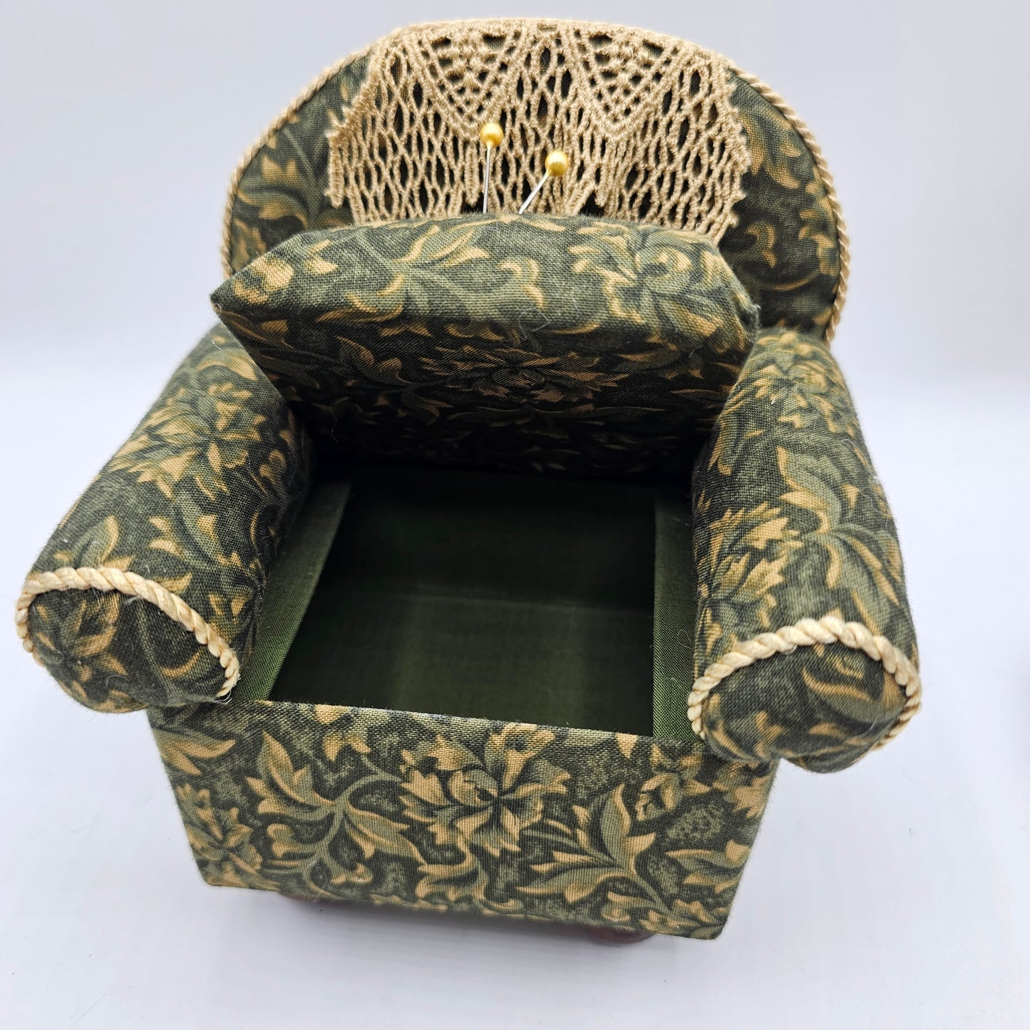 Collectible Pin Cushion - Green Armchair by Dritz (seat cushion lifts for storage)