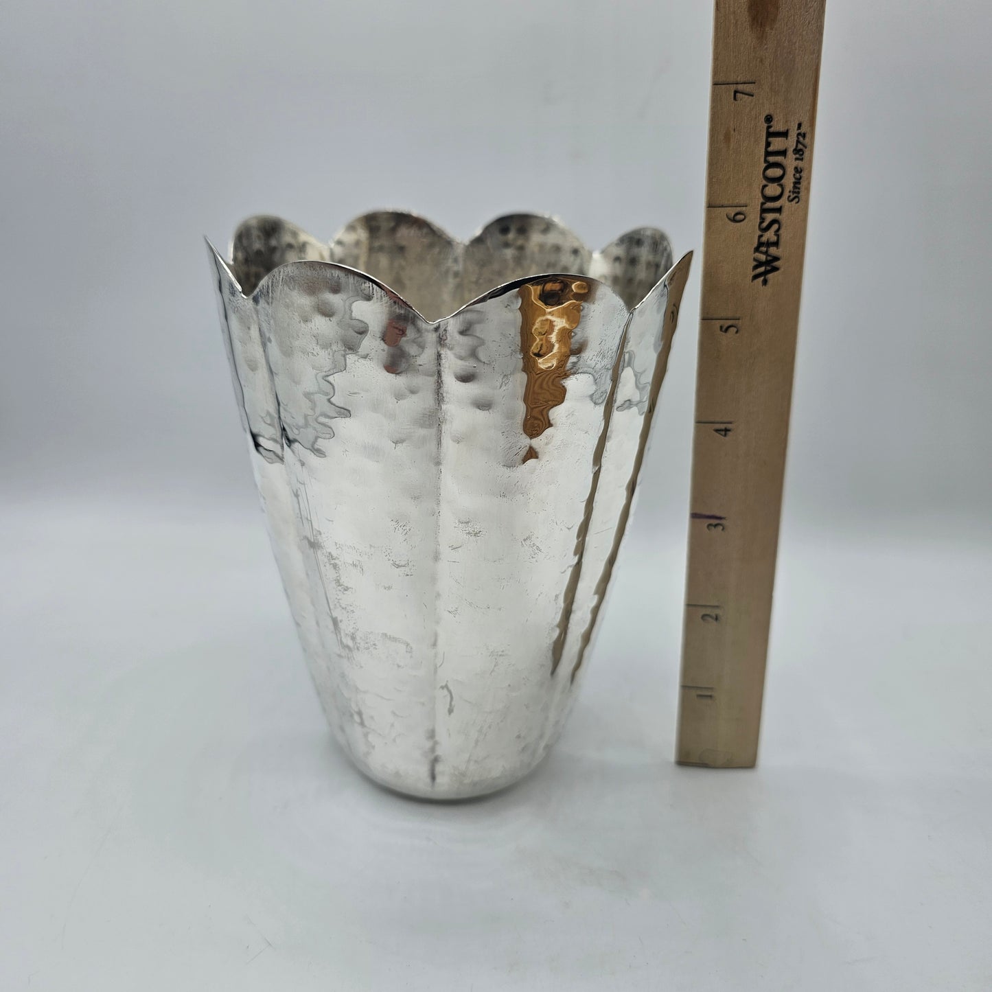 Silver Plated Decorative Vase with Hammered Finish