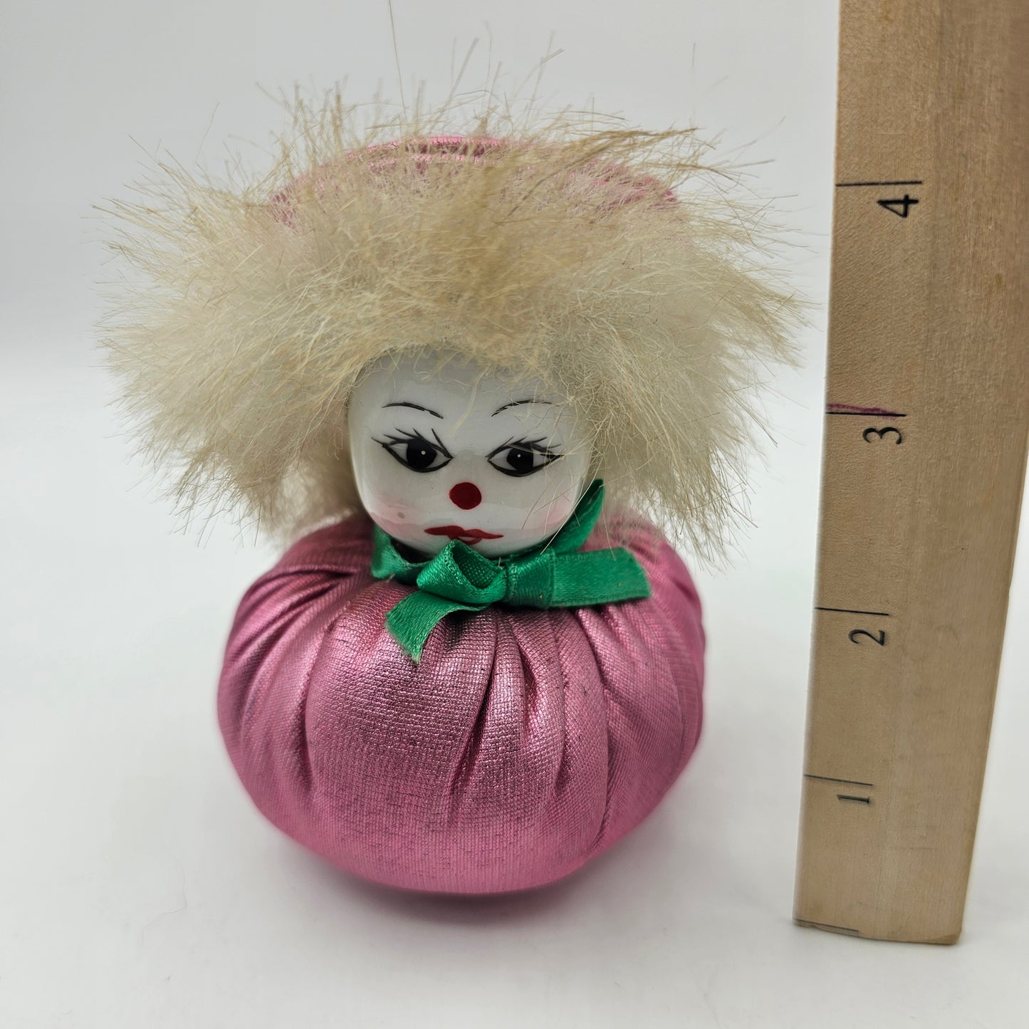 Small Vintage Clown Beanbag Plush with Hand Painted Porcelain Face