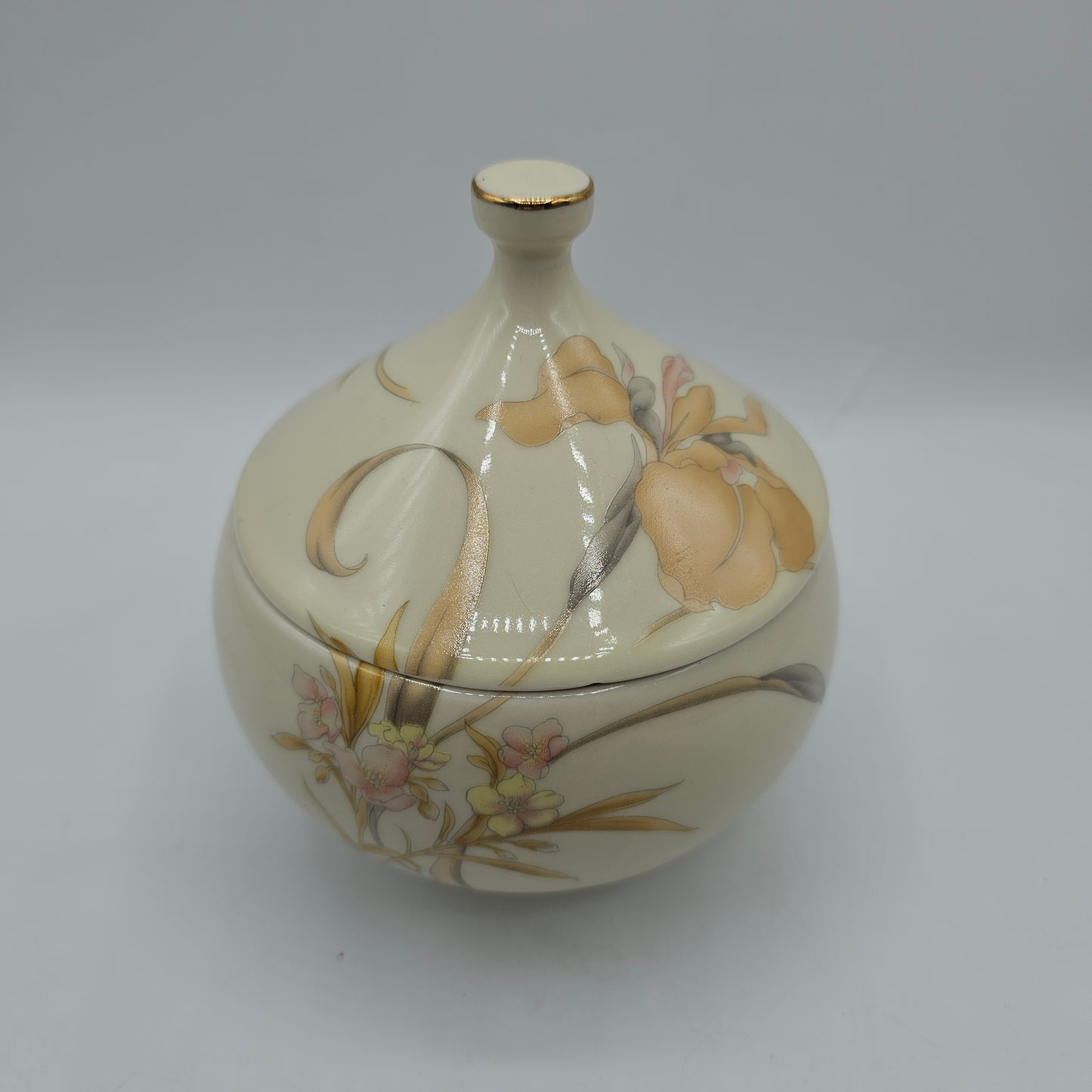 Lidded Vanity Jar with Floral Iris Design by Mikasa