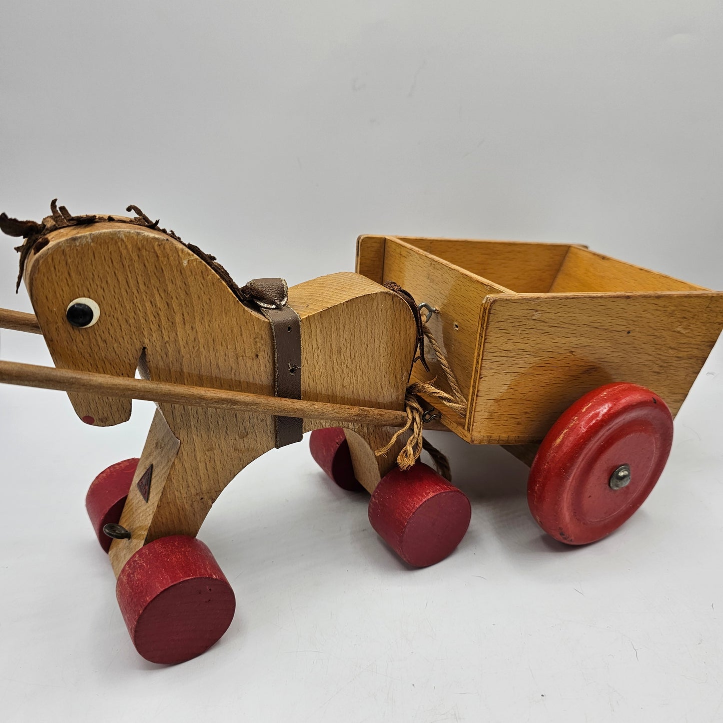 Vintage German Wooden Horse and Cart Toy
