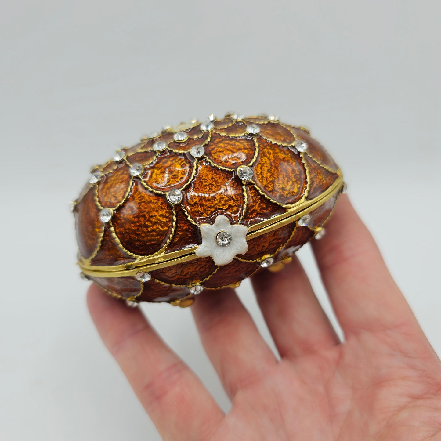 Egg Enameled Metal Trinket Box with Hinged Lid