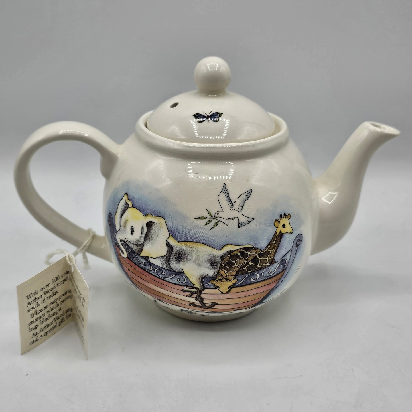 Arthur Wood Noah's Ark Ceramic English Teapot with Built in Strainer - New with Tag