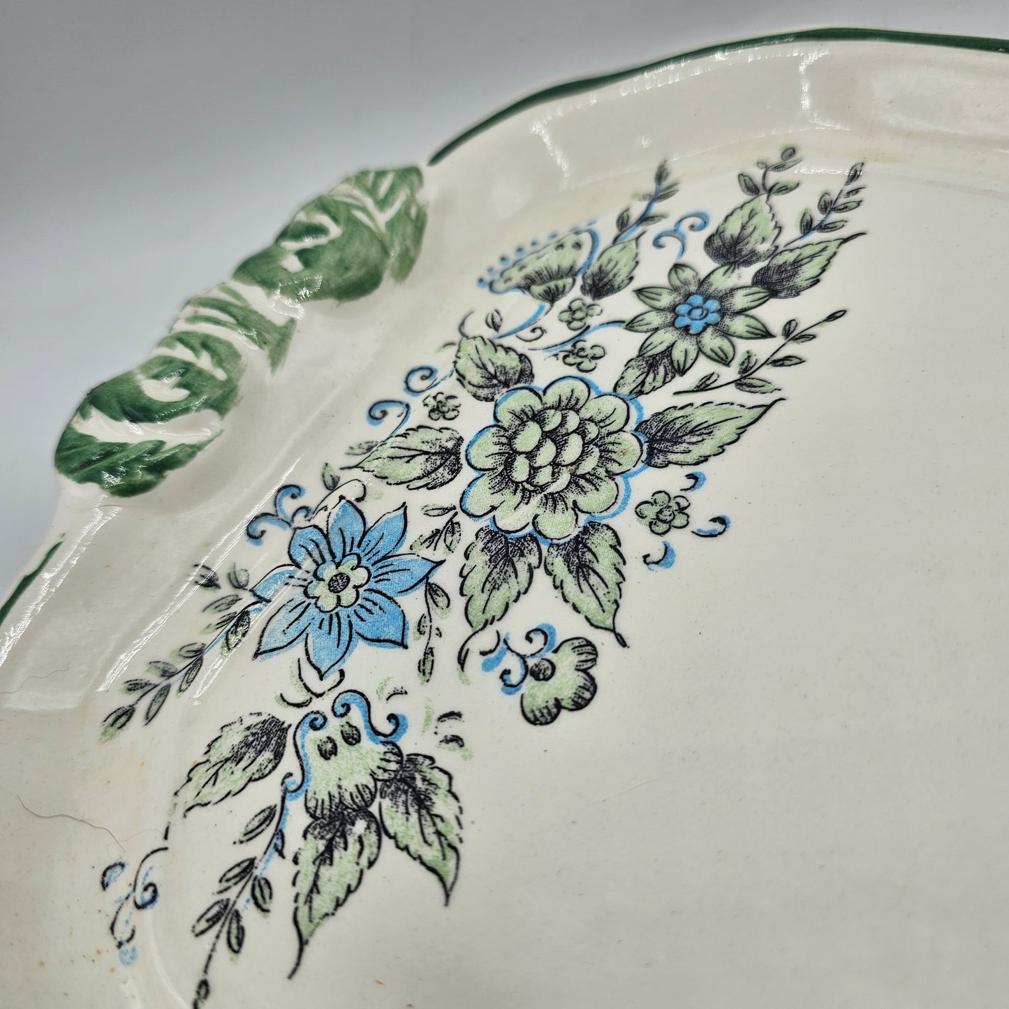 Vintage Green and Blue Floral Asparagus / Serving Dish - Japan