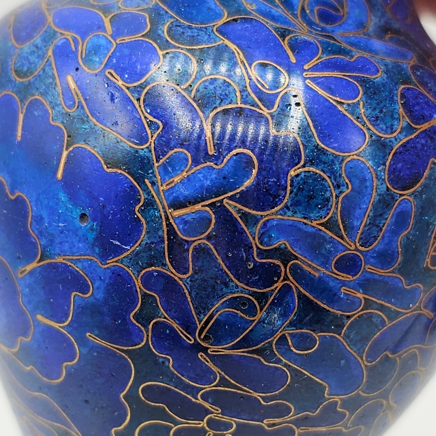 French Cloisonne Small Blue Vase with Gold Gilt - 4"