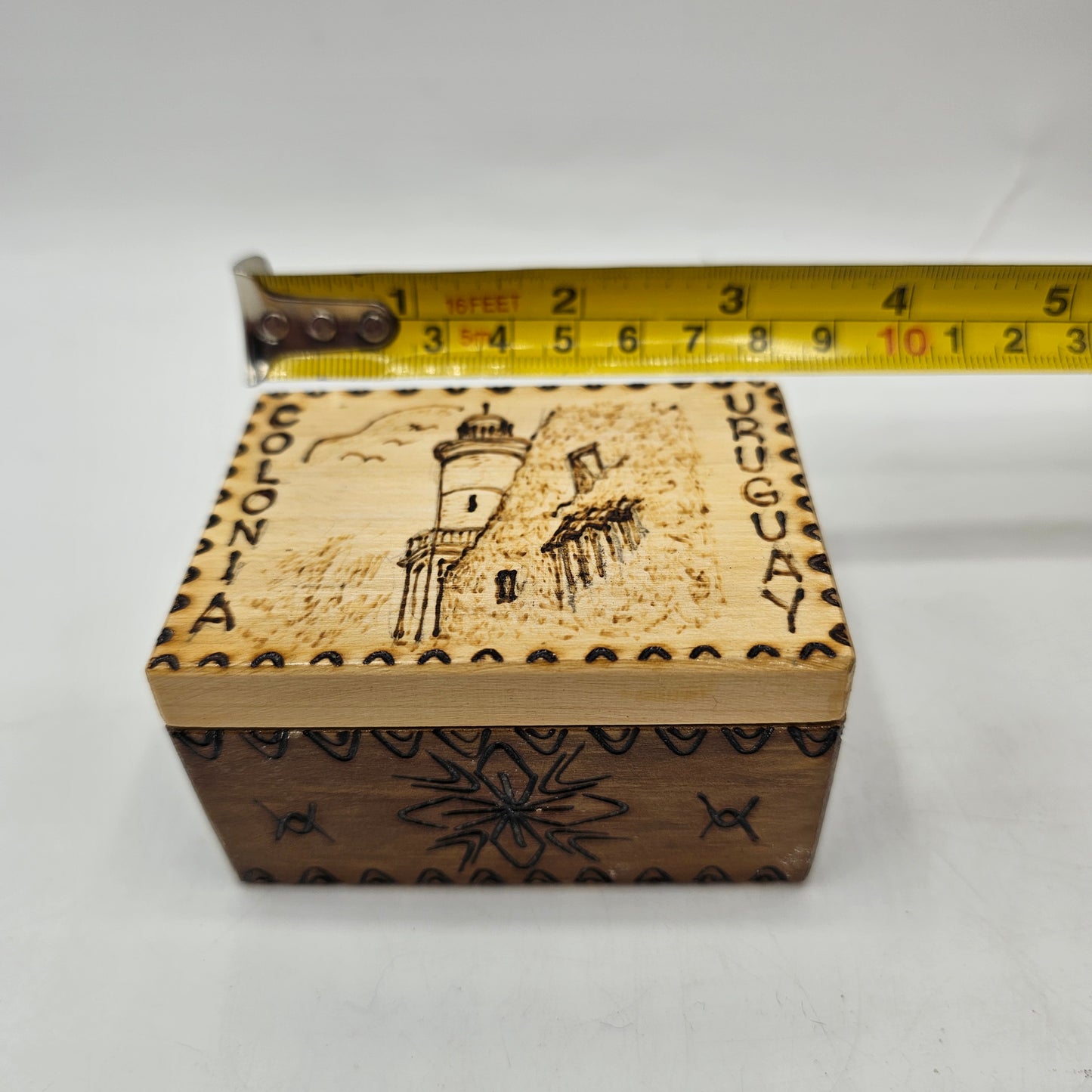 Hand Made Wooden Pyrography Trinket Box from Colonia, Uruguay