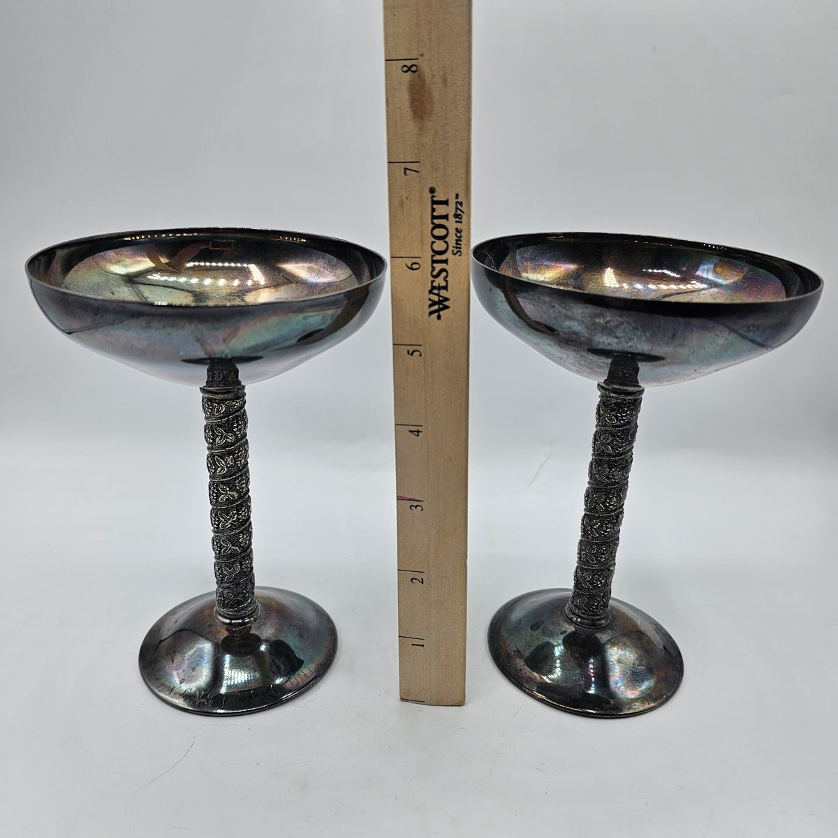Vintage Silver Plated Champagne Goblets with Detailed Twisted Stem by Alara Sevilla of Madrd, Spain - Dated 1974