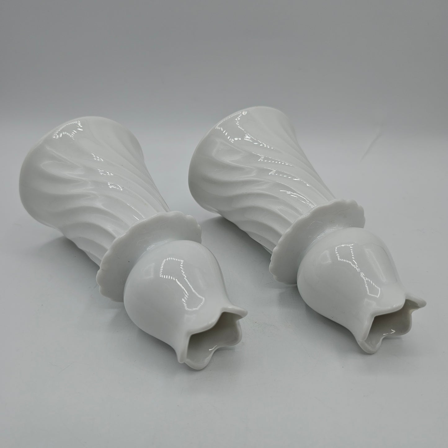 Double Sided White Ceramic Candlesticks with Tulip Top and Swirl