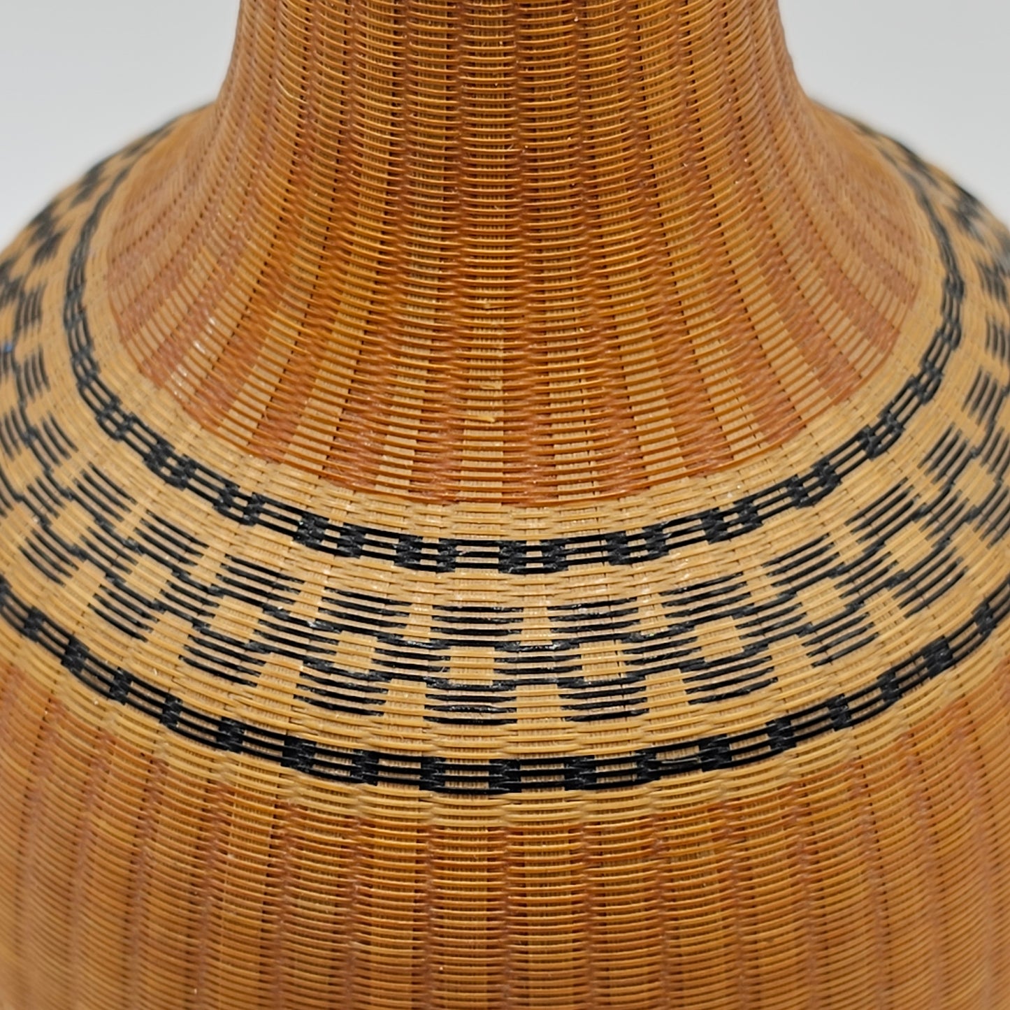 Vintage Chinese Fine Woven Bamboo Wrapped Porcelain Vase