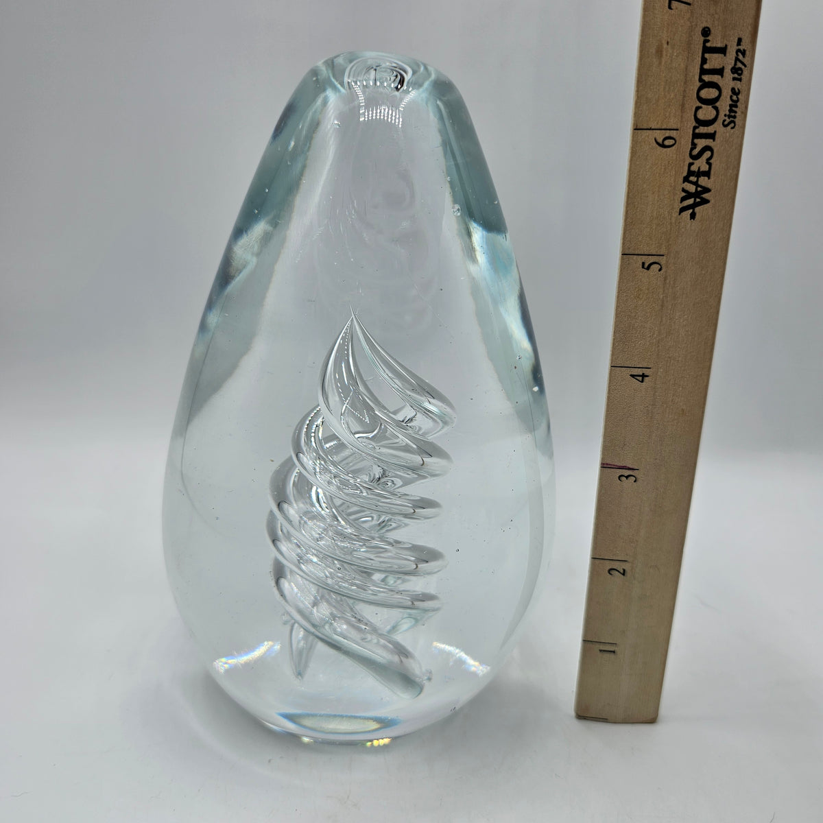 Large Clear Glass Swirled Egg Paperweight or Doorstop
