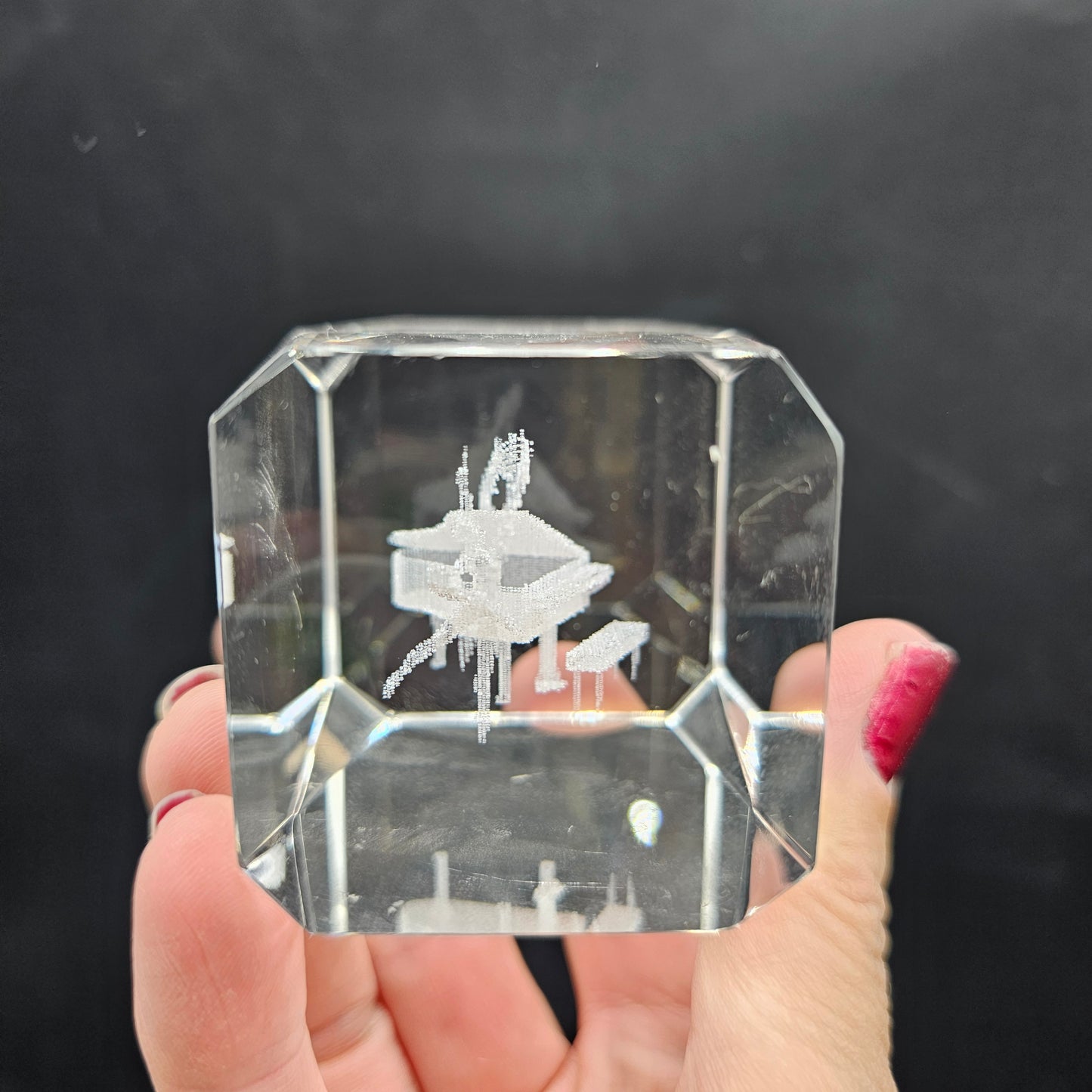 3D Glass Paperweight with Ballerina, Grand Piano and Musical Notes