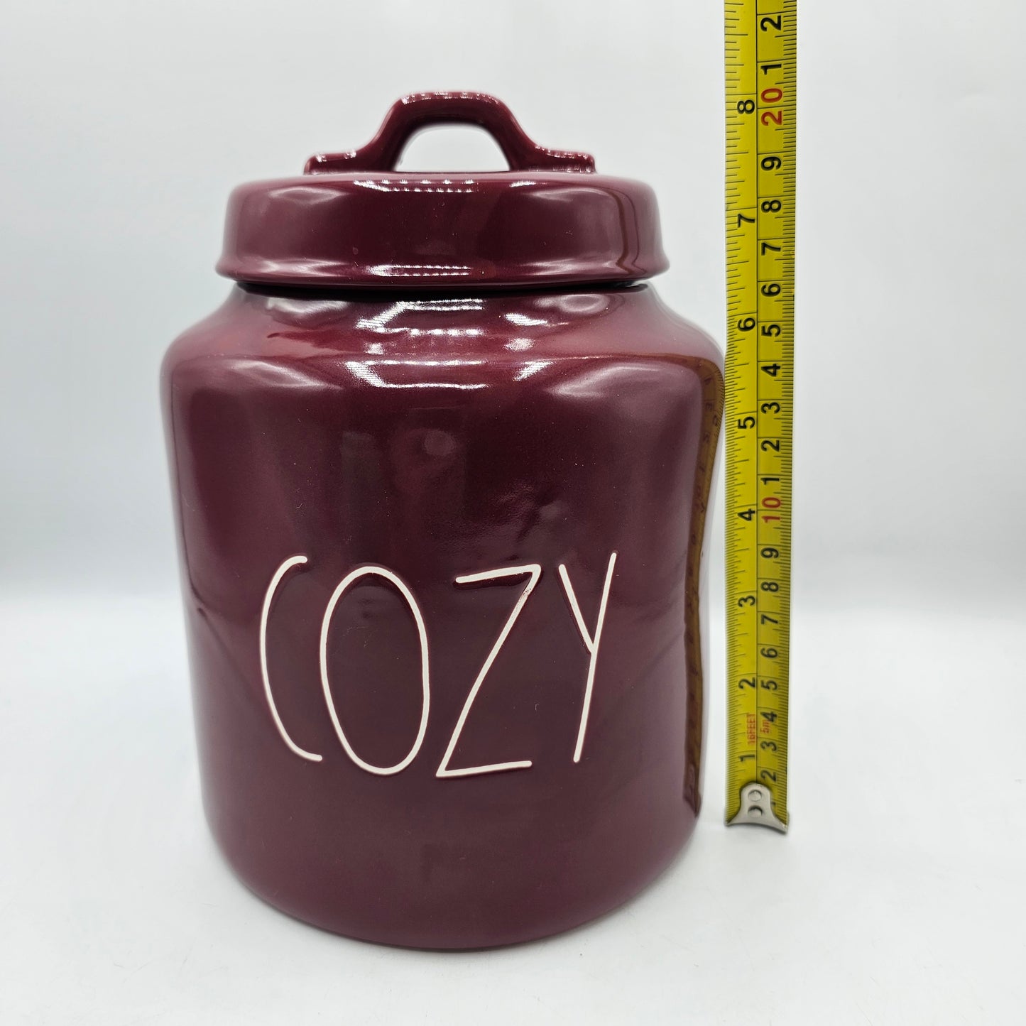 Rae Dunn Burgundy Ceramic Lidded "Cozy" Canister