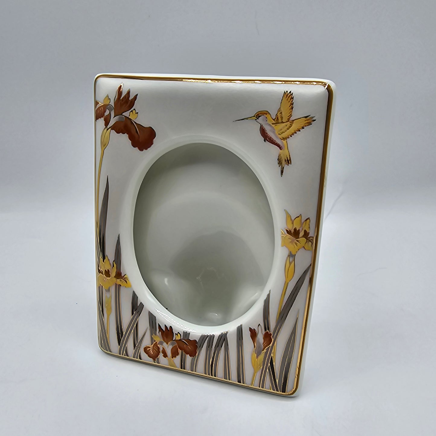 Vintage Ceramic Hummingbird and Iris Picture Frame