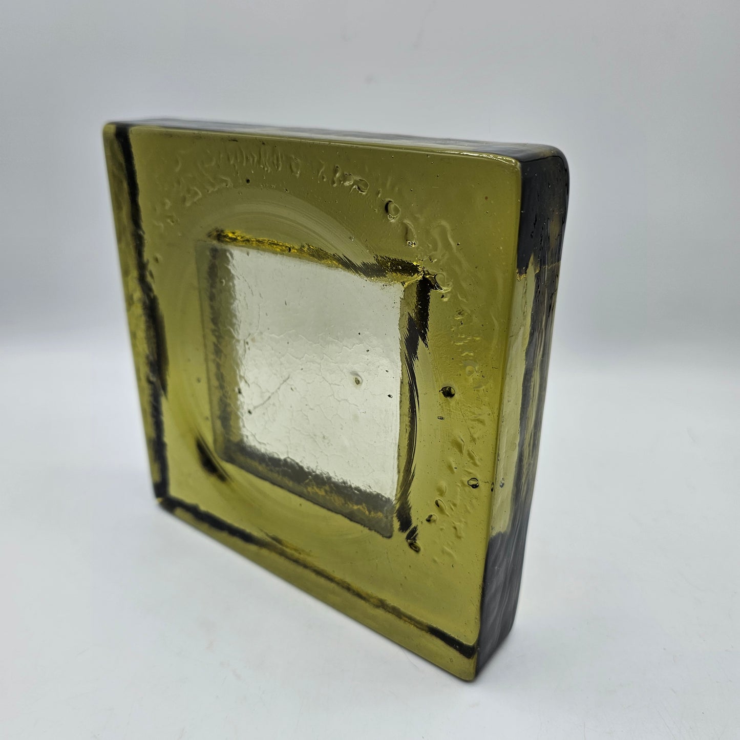 Vintage Green Glass Candle Holder - 6" square for 3" candle