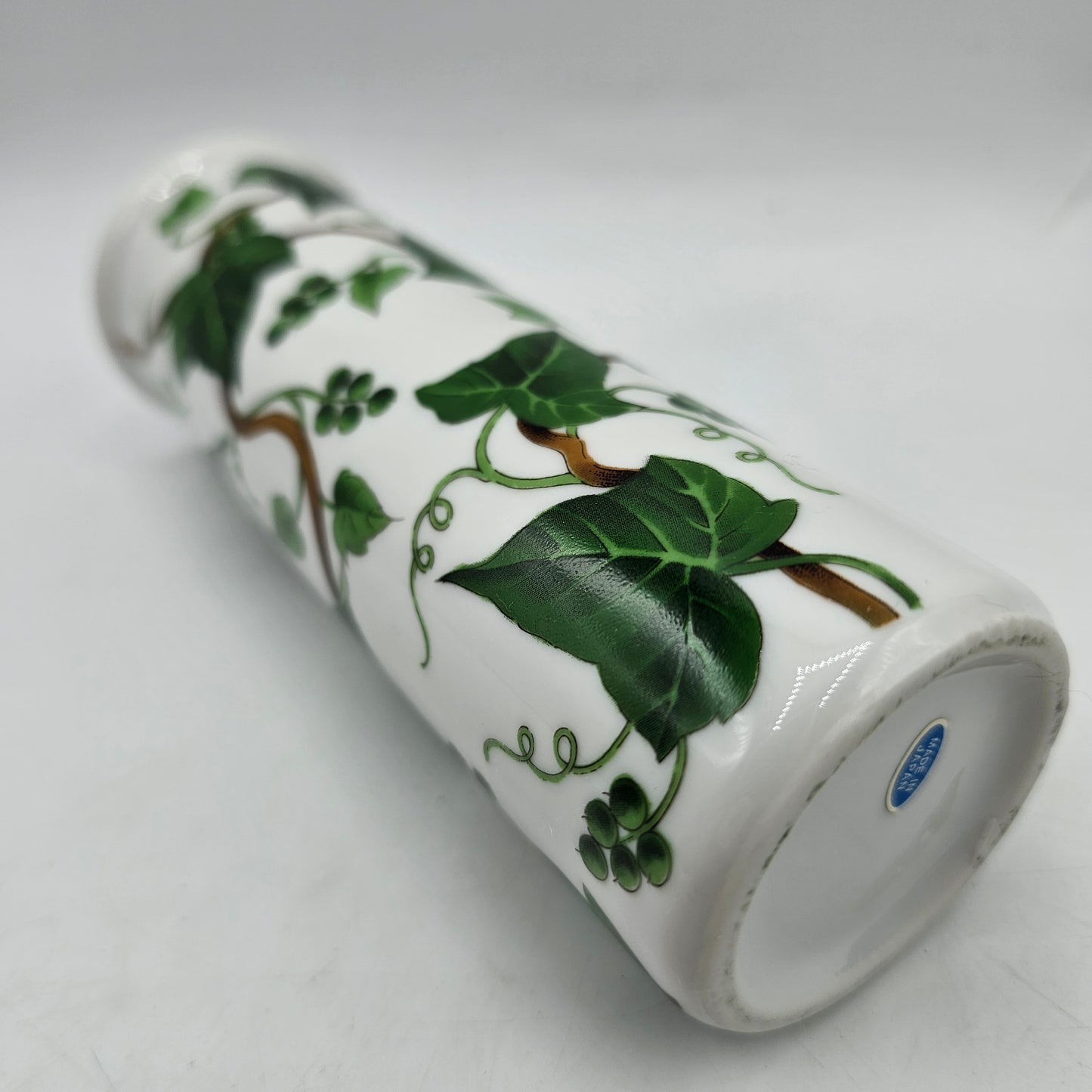 Vintage Japanese Bud Vase with Grape Vine Leaf Design