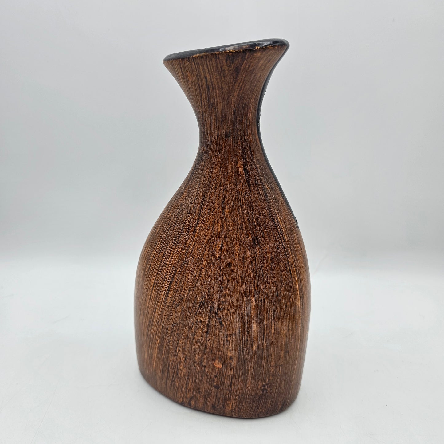 Ceramic "Wood Grain" Vase with Etched Flowers