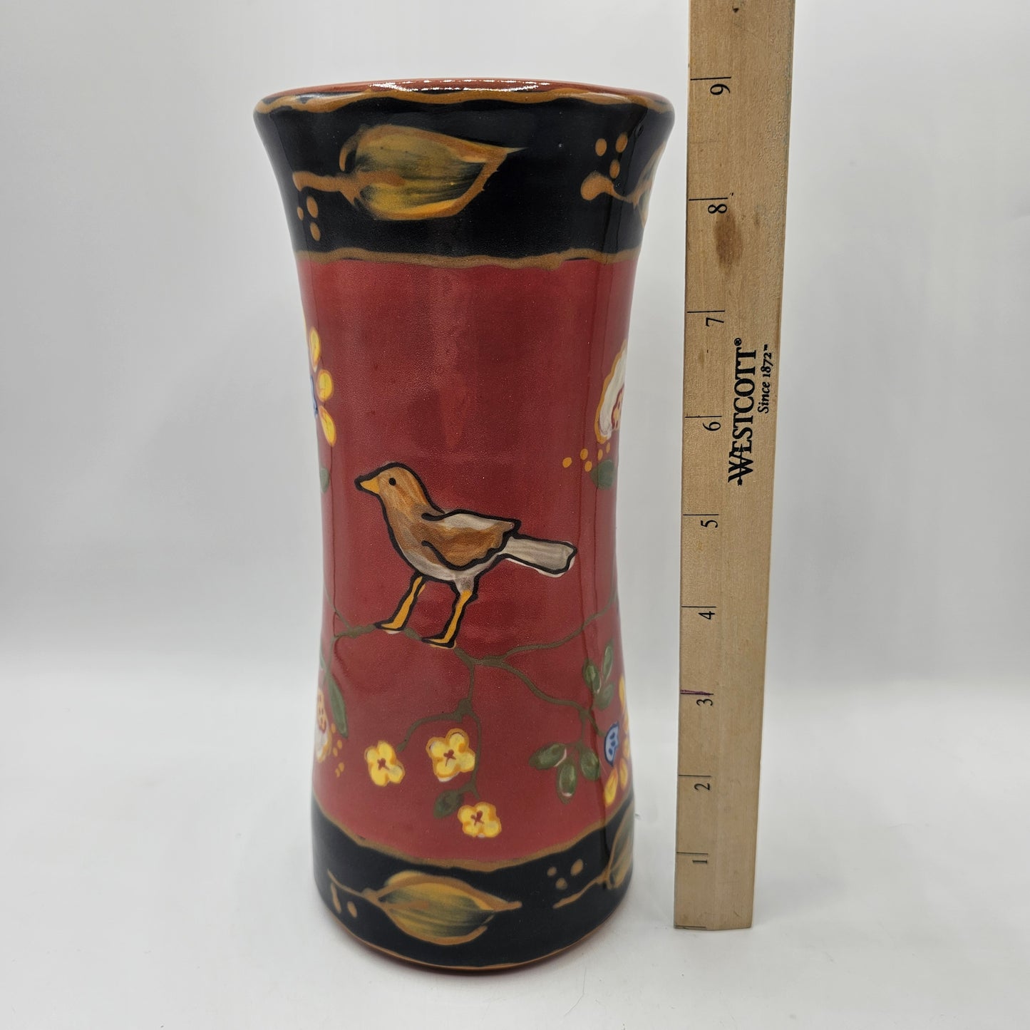 Fired Up Studios Art Pottery Vase - Chelsea Garden Pattern with Bird