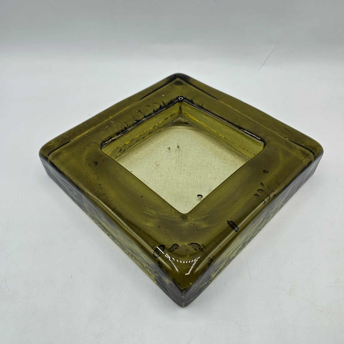 Vintage Green Glass Candle Holder - 6" square for 3" candle