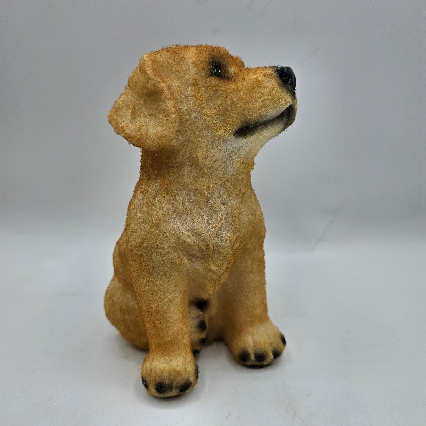 Flocked Golden Retriever / Yellow Labrador Puppy Dog Figurine