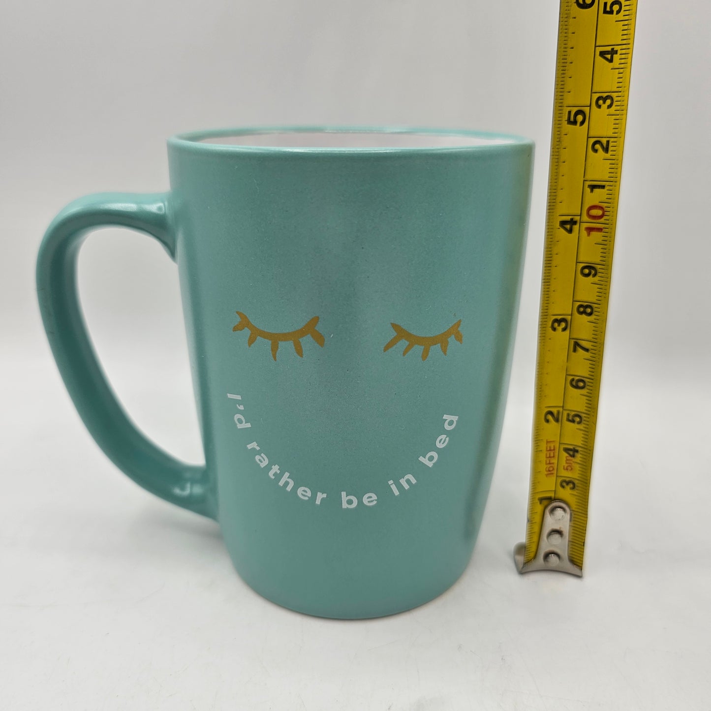 Ayesha Curry "I'd rather be in bed" Tiffany Blue Mug with Gold Eyelashes